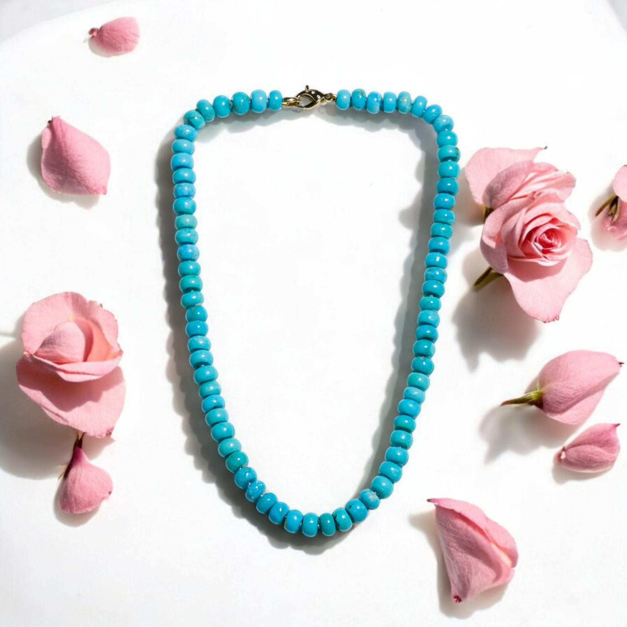 Women's or Men's Genuine Arizona Sleeping Beauty Turquoise Diamond Beaded Necklace For Sale