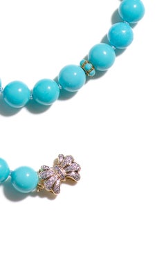 Genuine Persian Blue Sleeping Beauty Turquoise Diamonds 18K Gold Necklace