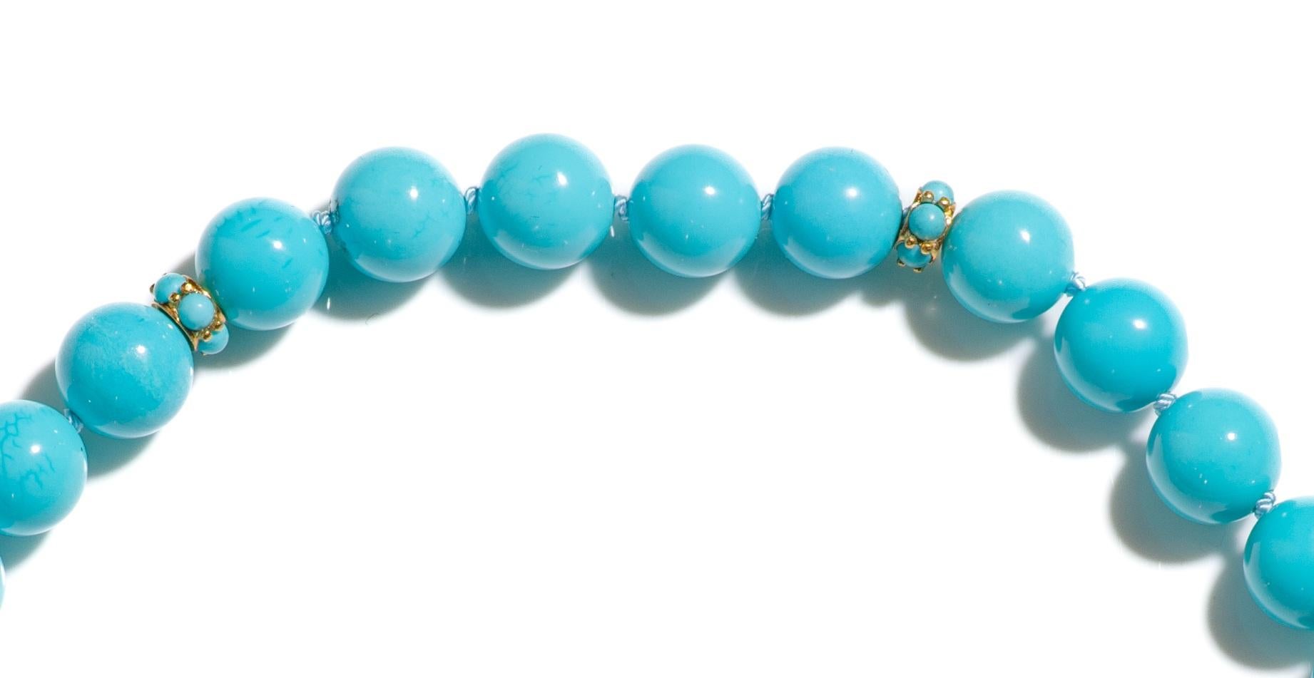 Genuine Persian Blue Sleeping Beauty Turquoise Diamonds 18K Gold Necklace In New Condition For Sale In GOES, NL