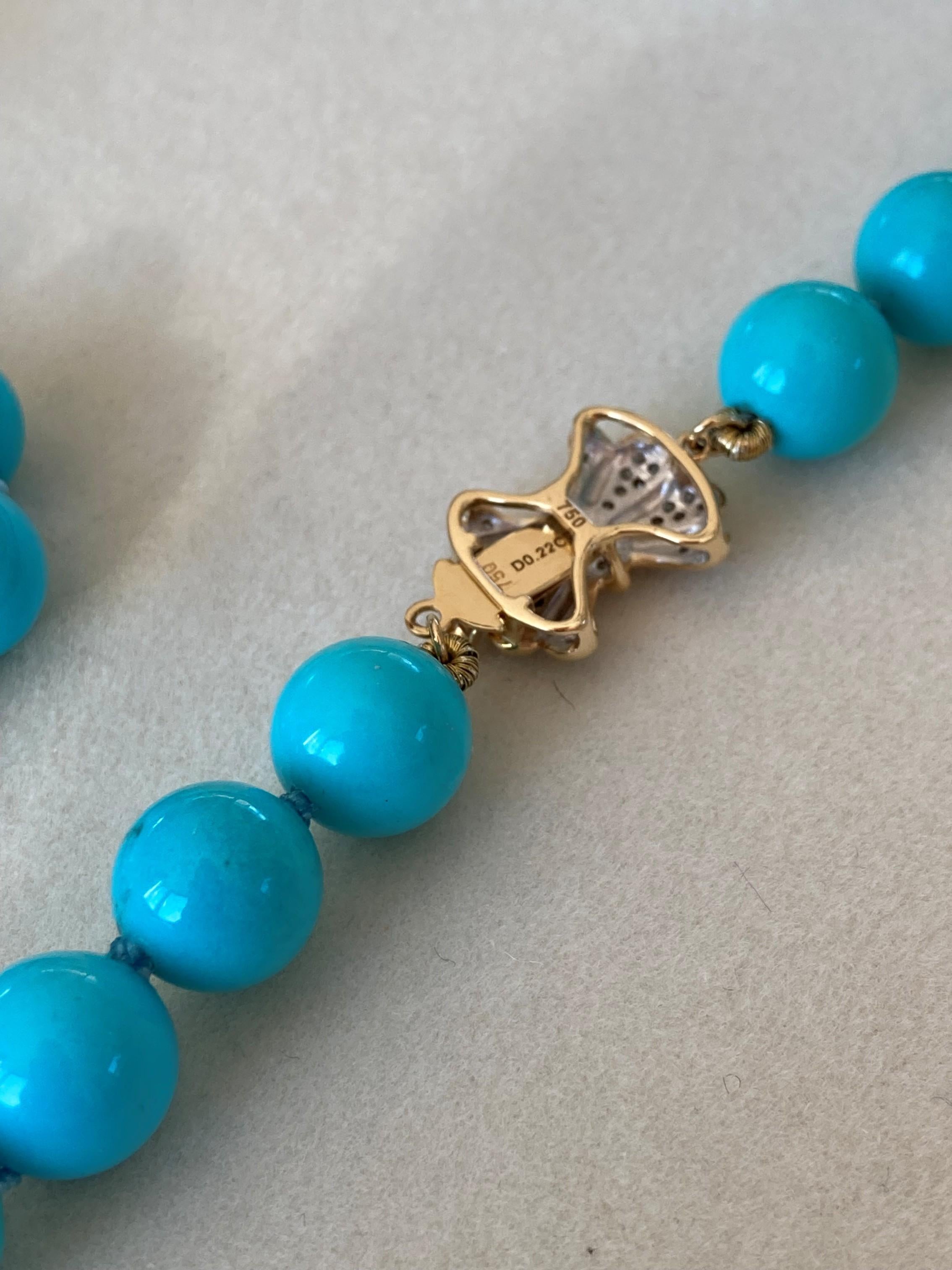 Genuine Persian Blue Sleeping Beauty Turquoise Diamonds 18K Gold Necklace For Sale 4