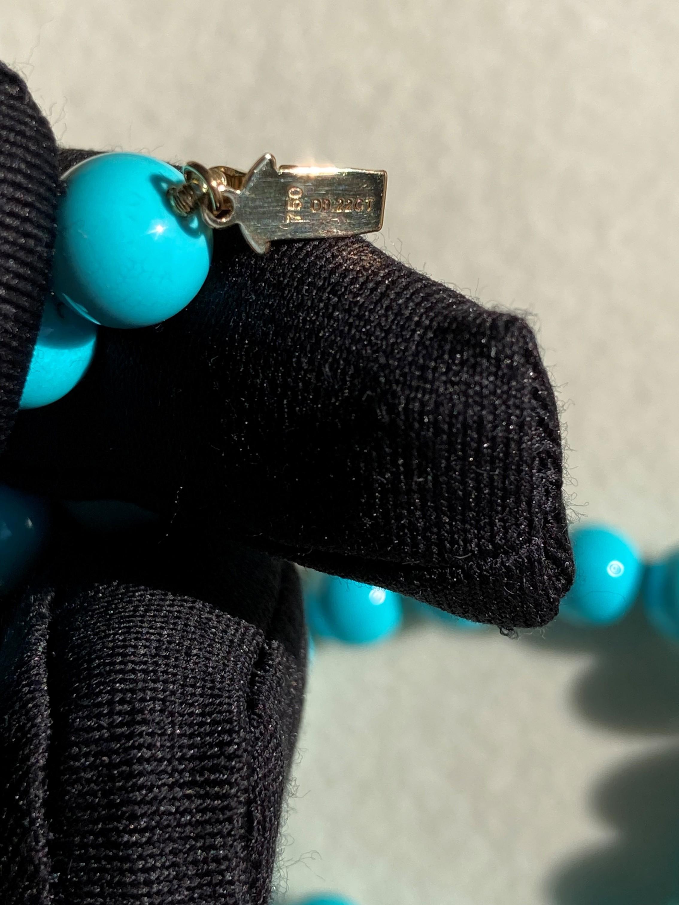 Women's Genuine Persian Blue Sleeping Beauty Turquoise Diamonds 18K Gold Necklace For Sale