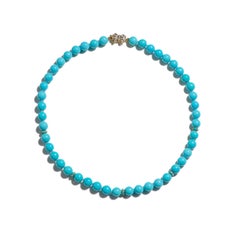 Collier véritable persan bleu en or 18 carats avec turquoises et diamants Sleeping Beauty