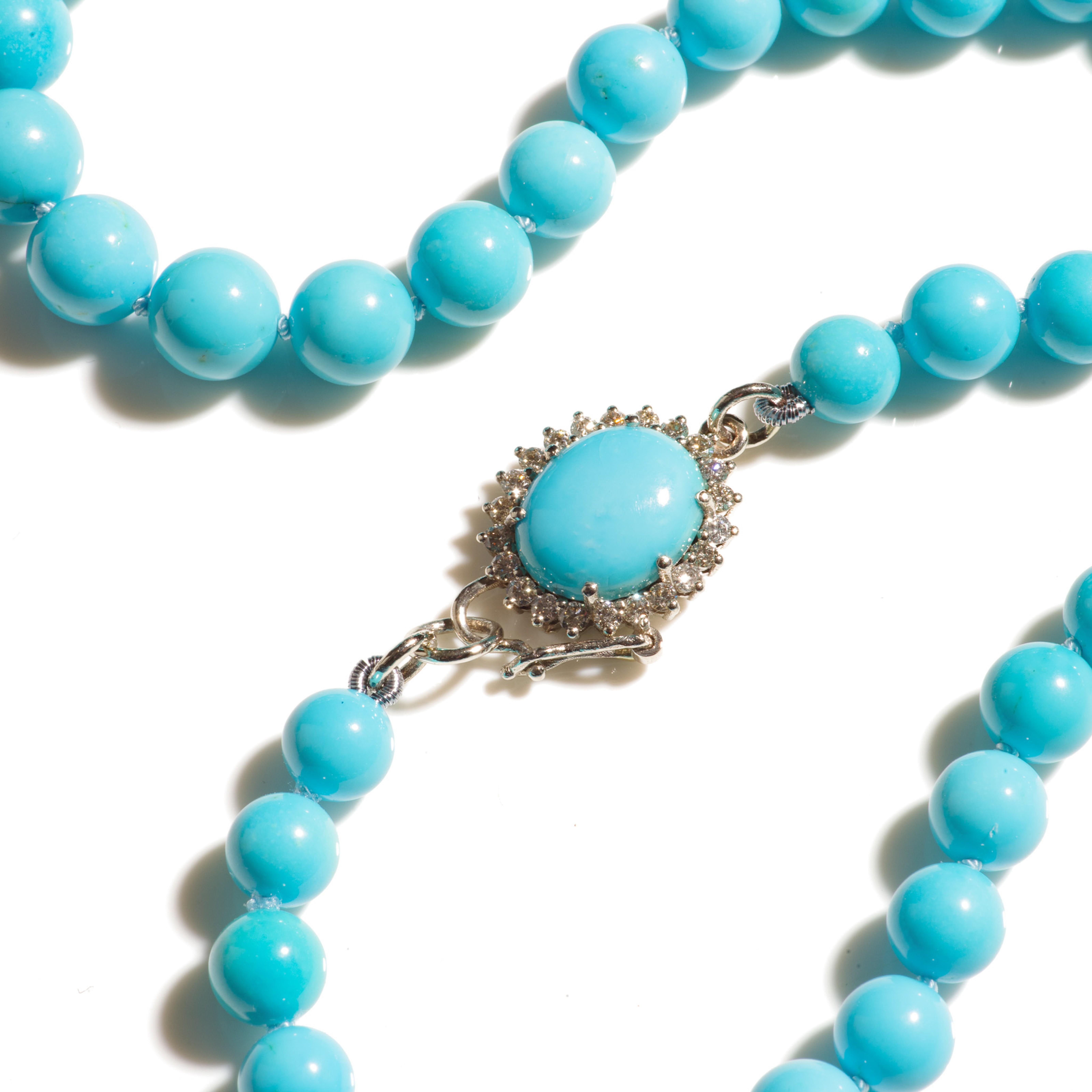Collar de Oro Blanco con Diamantes Turquesa de la Bella Durmiente Genuina Moderno en venta