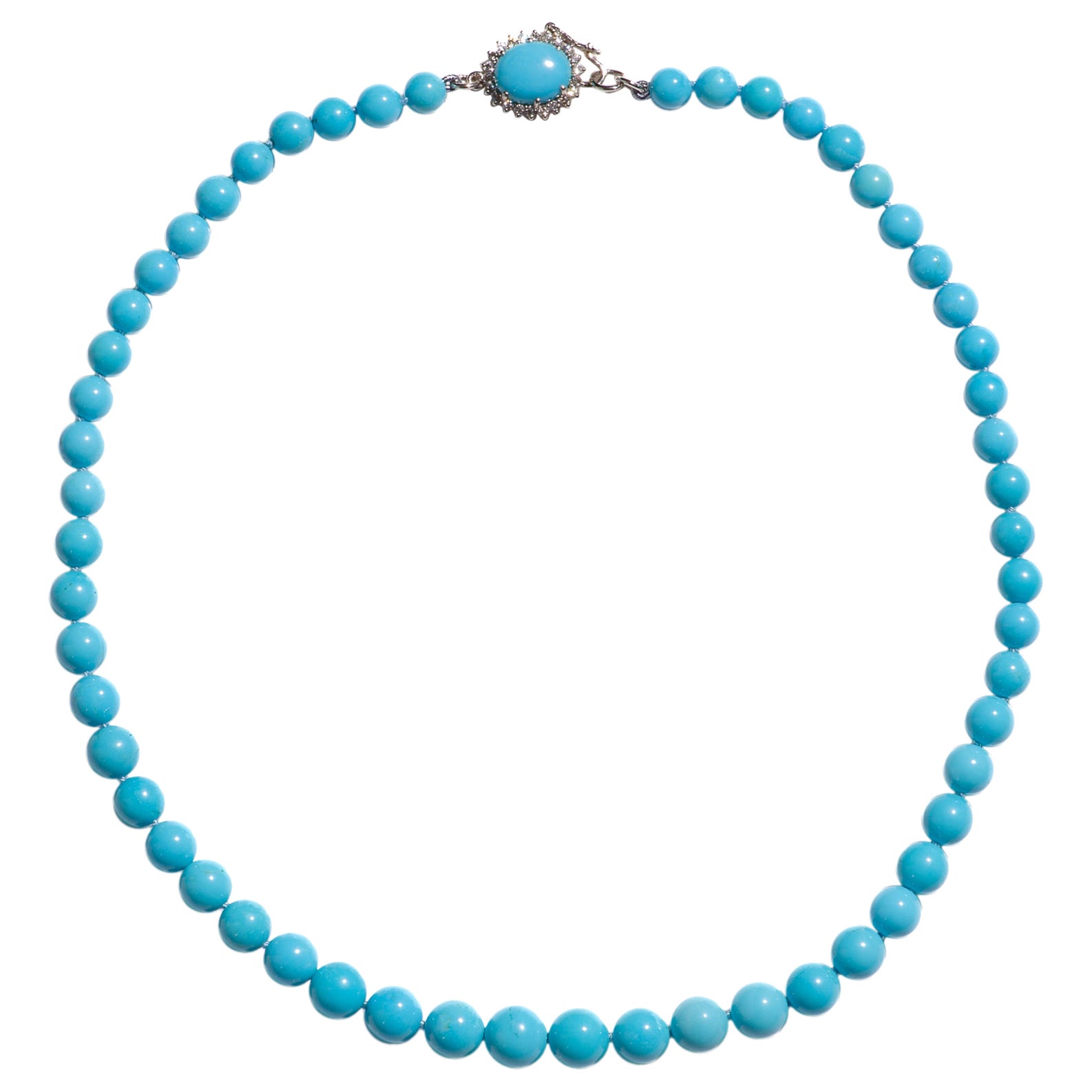 Collar de Oro Blanco con Diamantes Turquesa de la Bella Durmiente Genuina