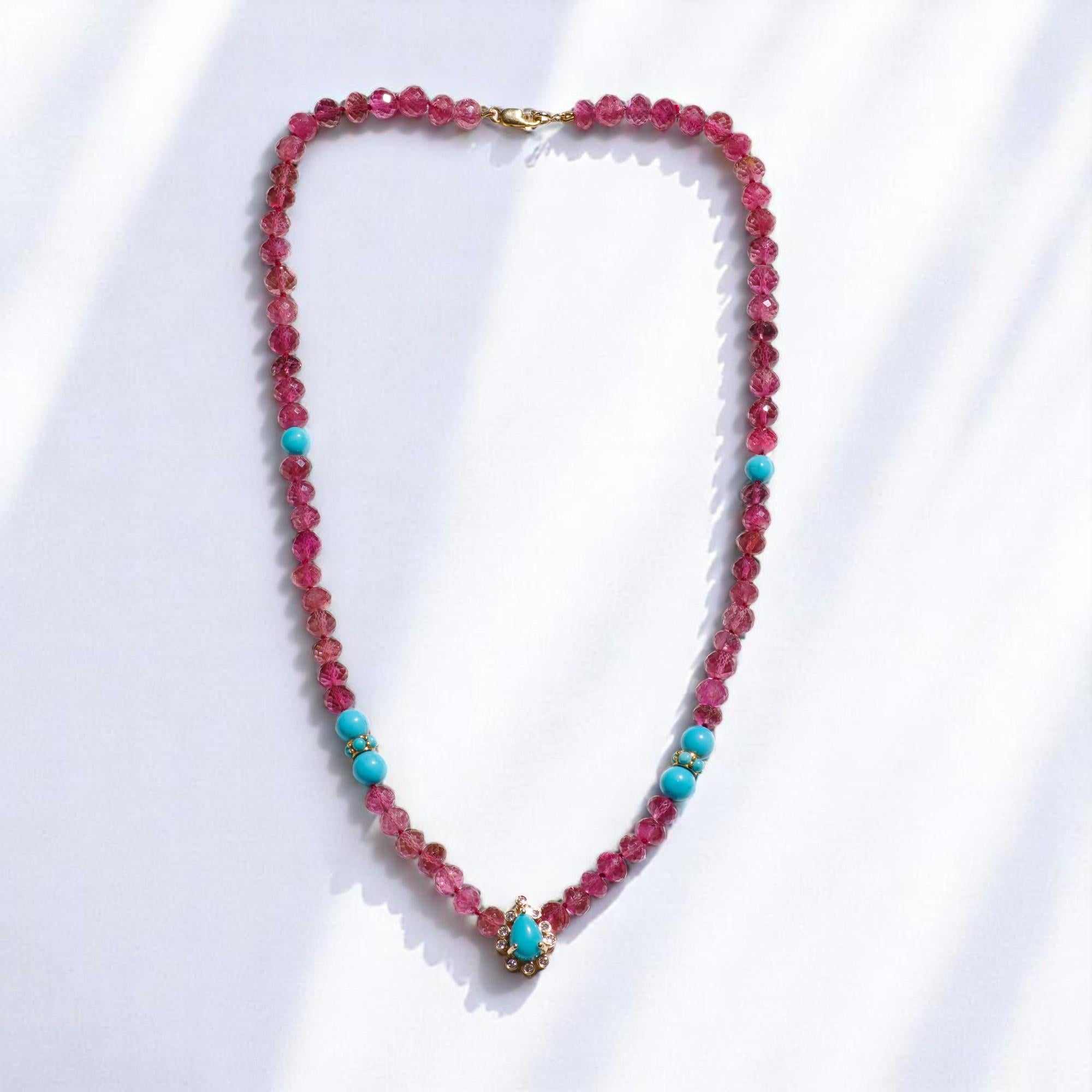 Moderno Collana di diamanti con perline in turchese e tormalina autentica della Bella Addormentata in vendita