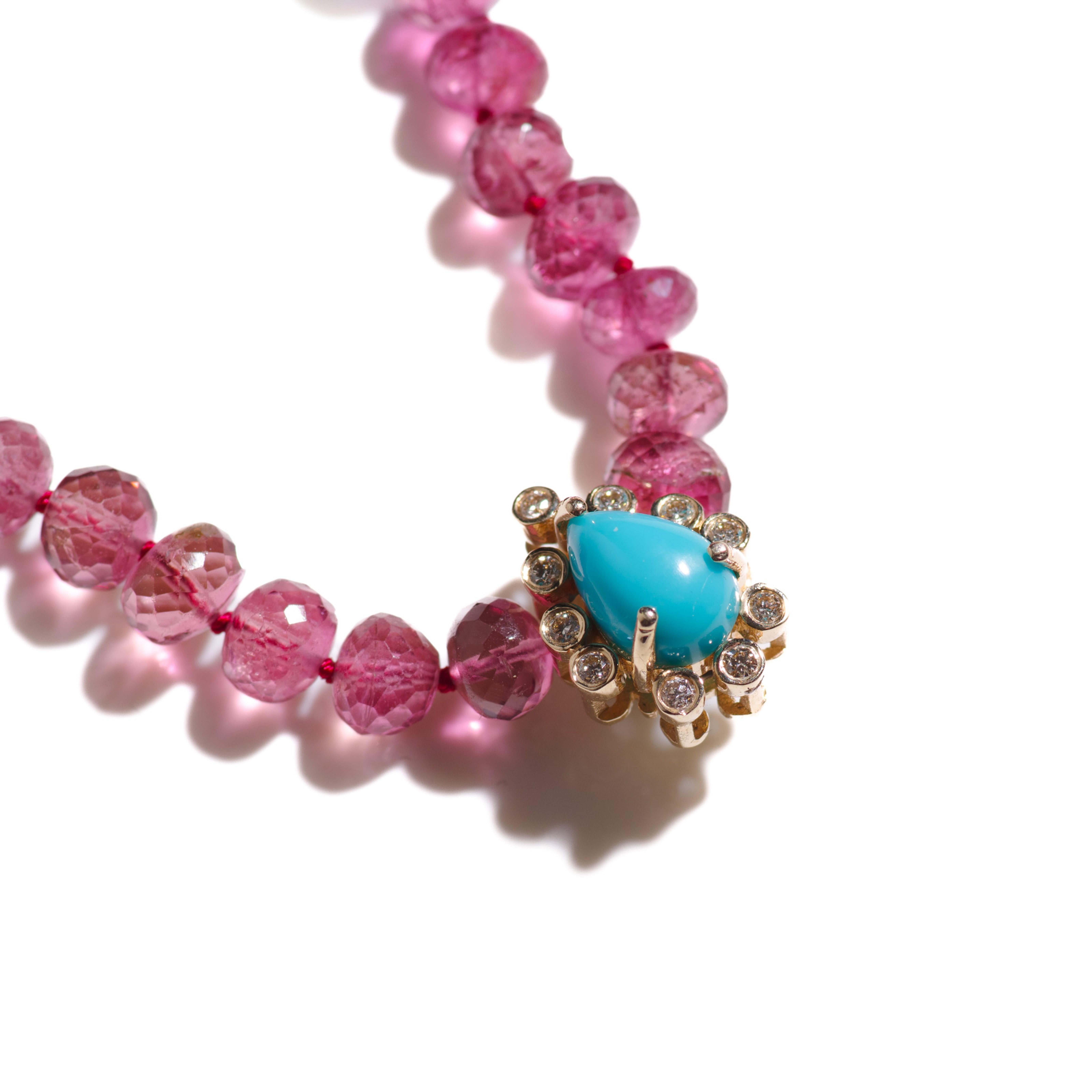 Collana di diamanti con perline in turchese e tormalina autentica della Bella Addormentata In condizioni Nuovo in vendita a GOES, NL