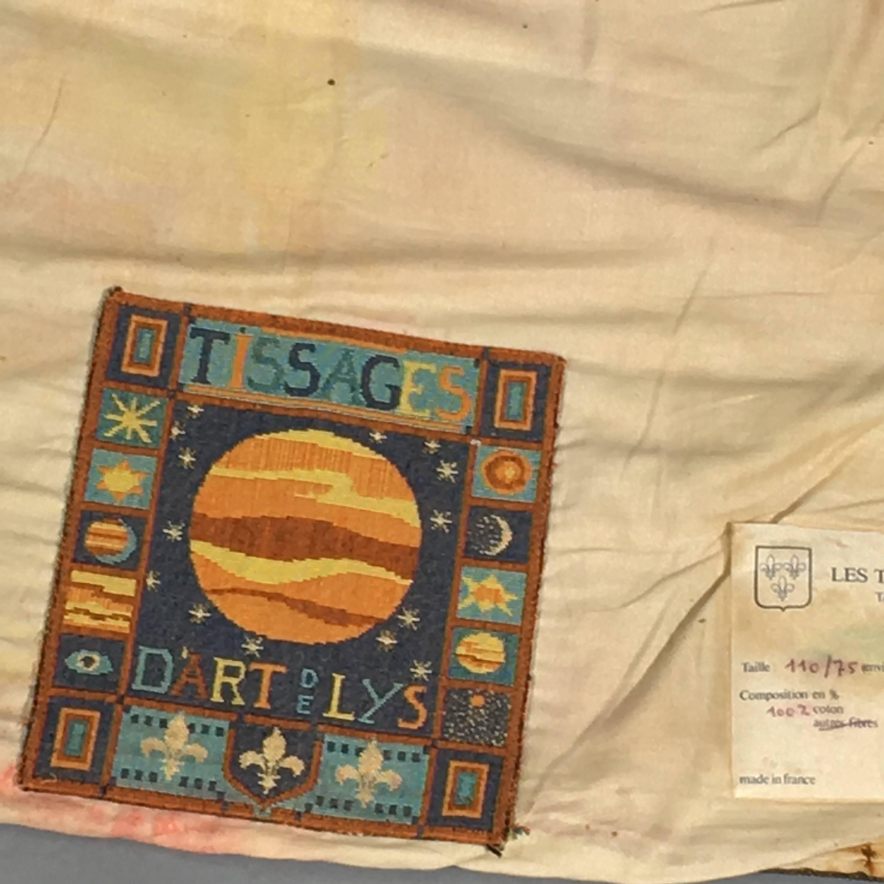 Mid-Century Modern Genuine Small  1950 Tapestry in Coton by Les Tissages d'art de Lys Signed