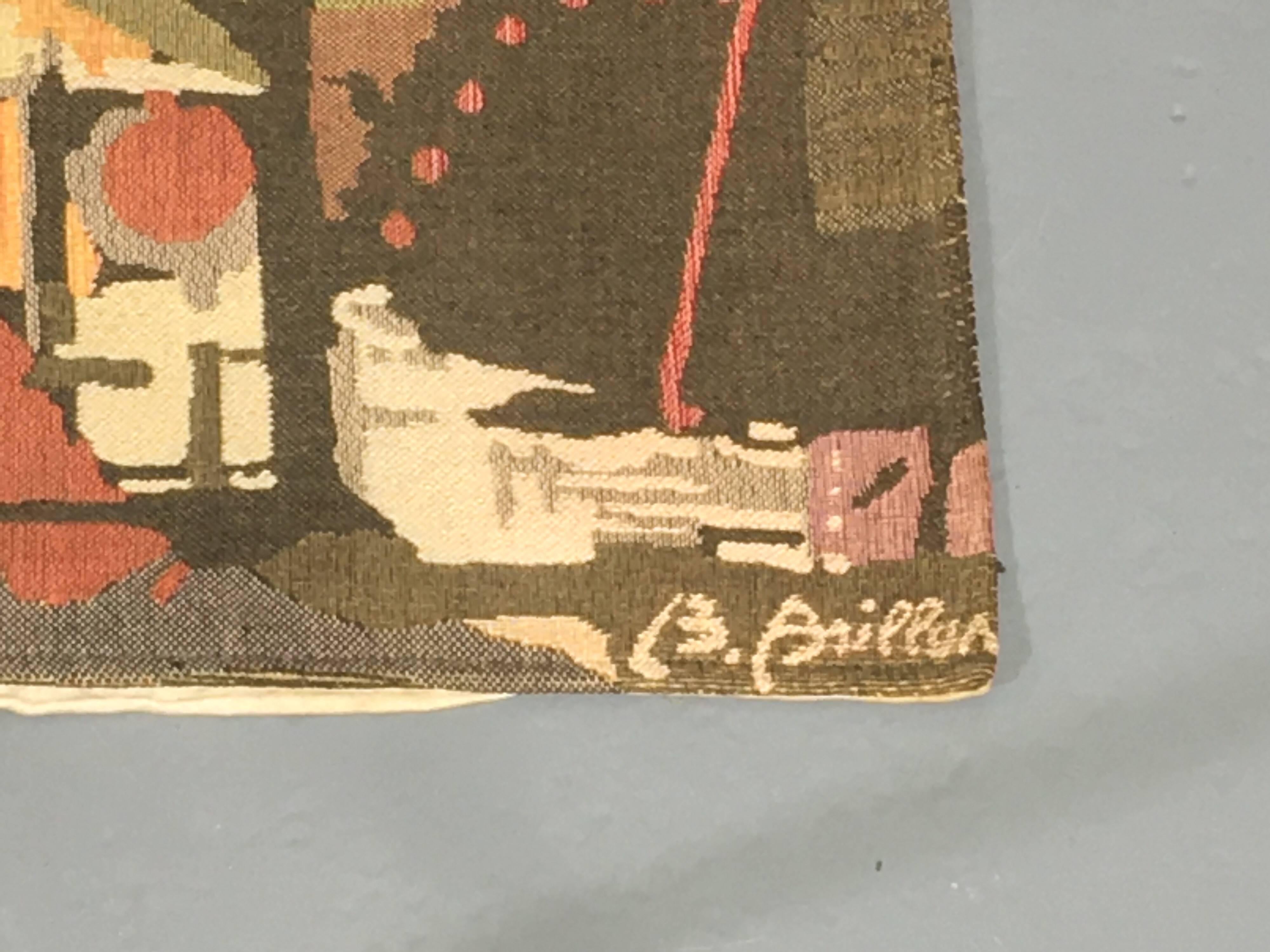 Genuine Small  1950 Tapestry in Coton by Les Tissages d'art de Lys Signed 2