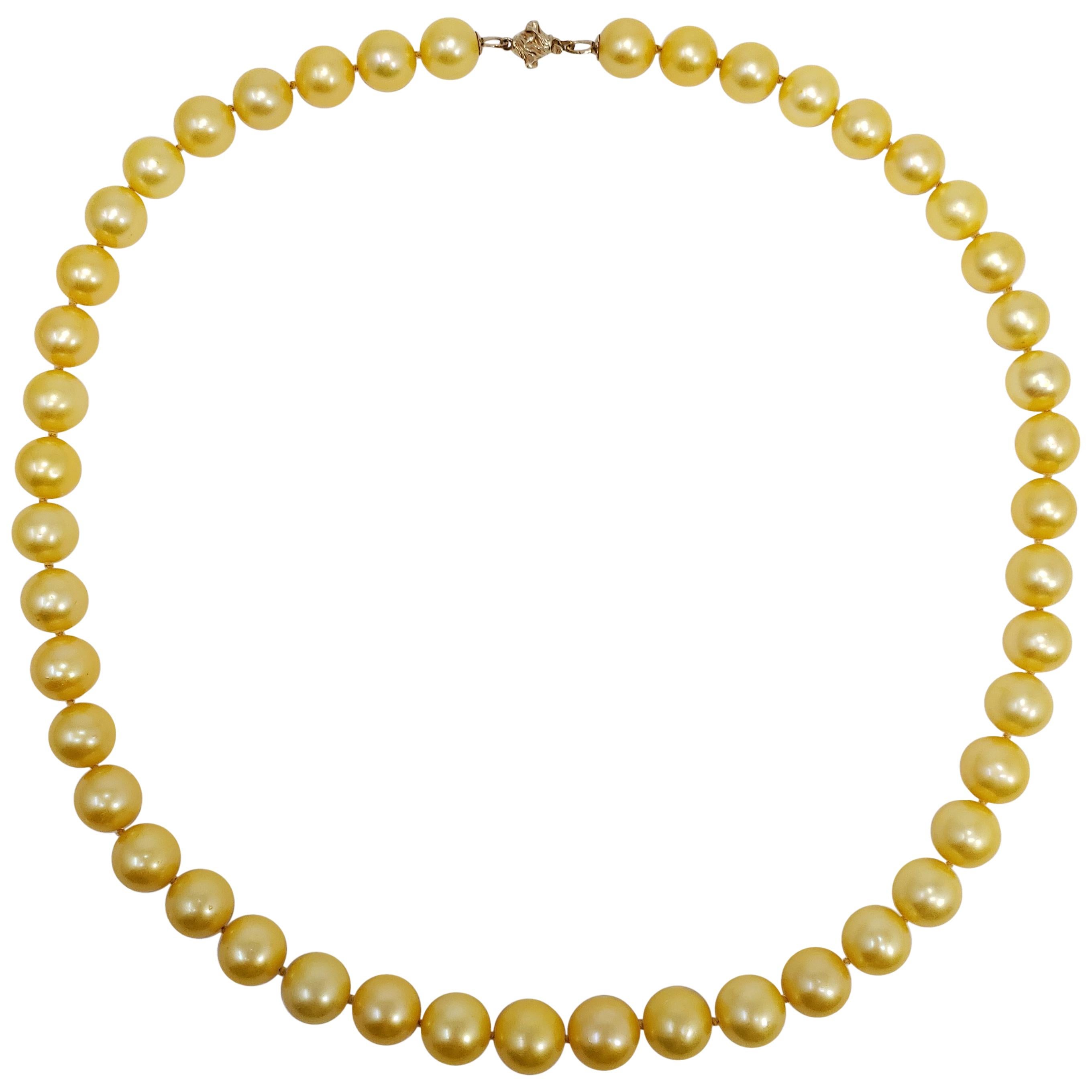 Halskette aus 14 Karat Gelbgold mit echtem Südseeperlen-Perlen-Knotenband