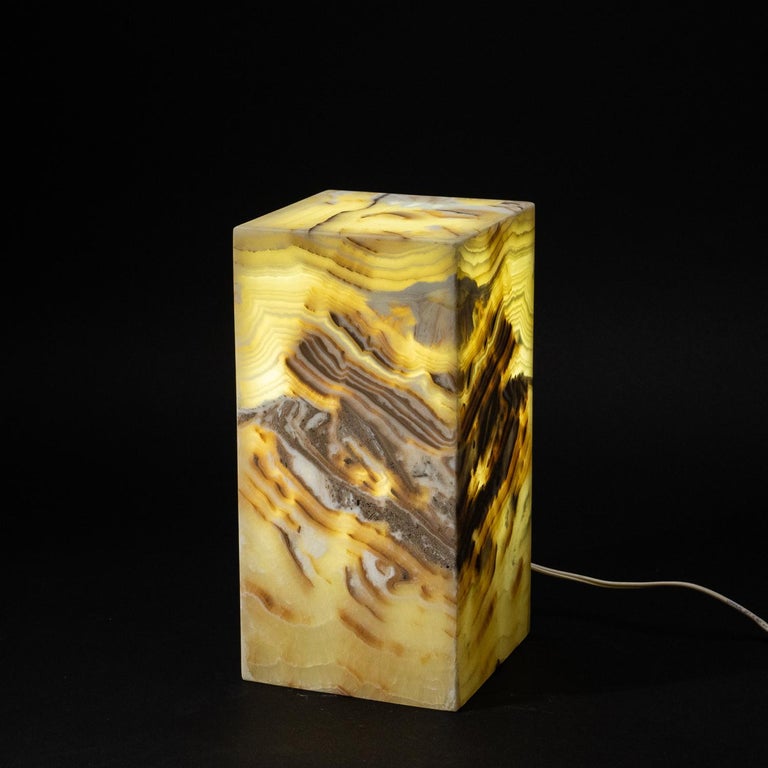 Mexican Genuine Square Banded Onyx Desk Lamp from Mexico