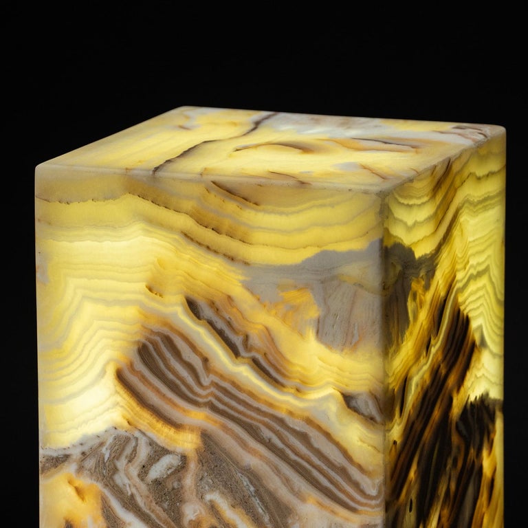 Contemporary Genuine Square Banded Onyx Desk Lamp from Mexico