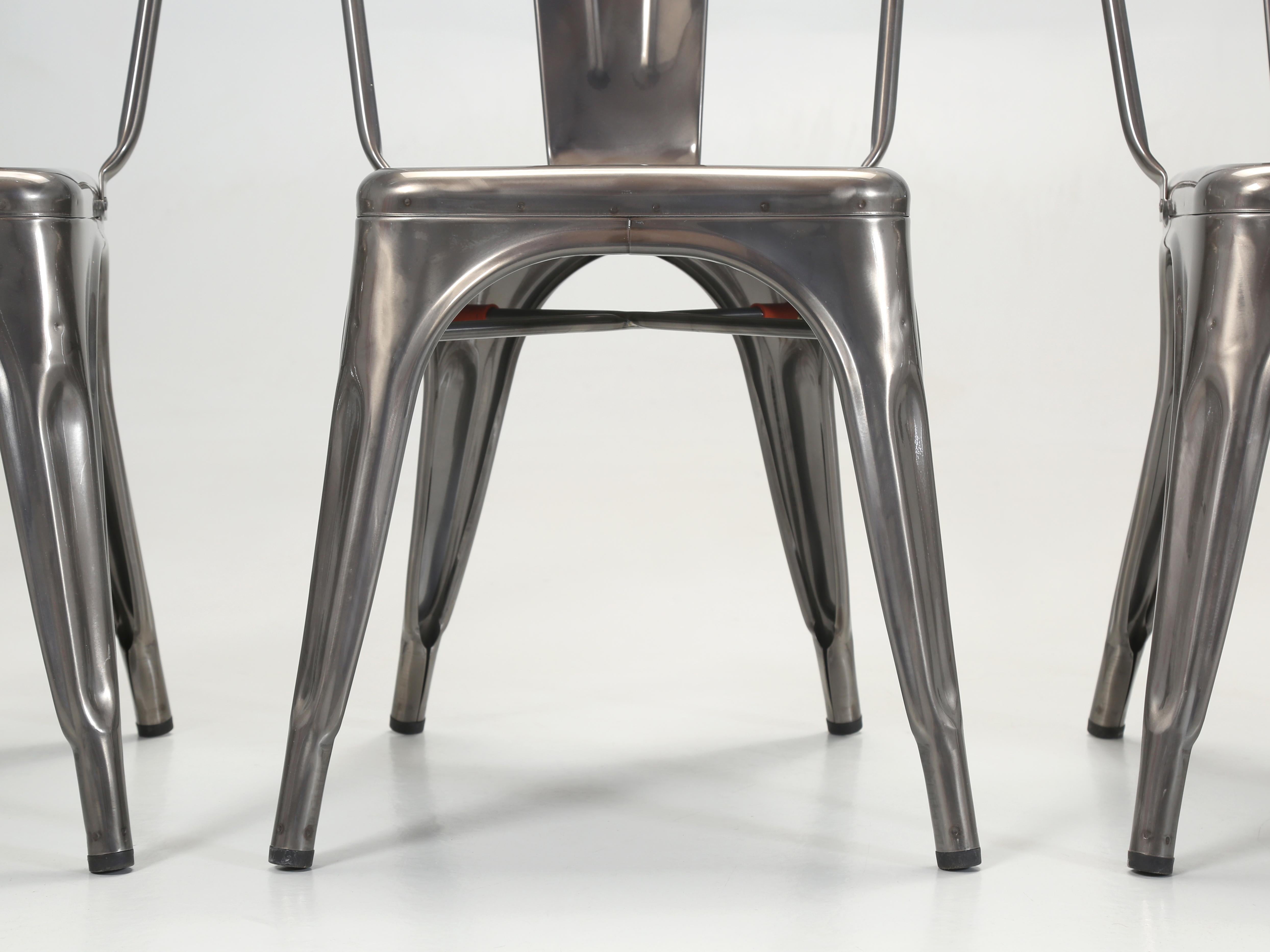 French Genuine Stainless Steel Tolix Gunmetal Silver Inoxydable Stacking Chairs Set (8)