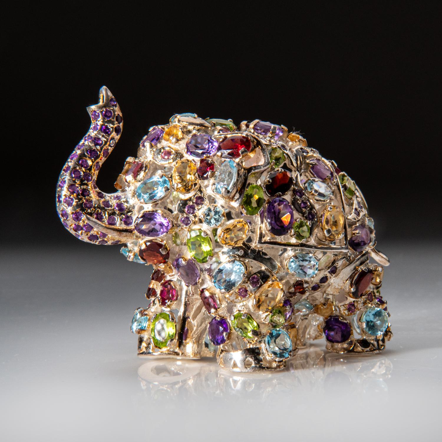 Indian Genuine Sterling Silver Elephant with gemstones (101 grams) For Sale