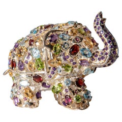 Genuine Sterling Silver Elephant with gemstones (101 grams)