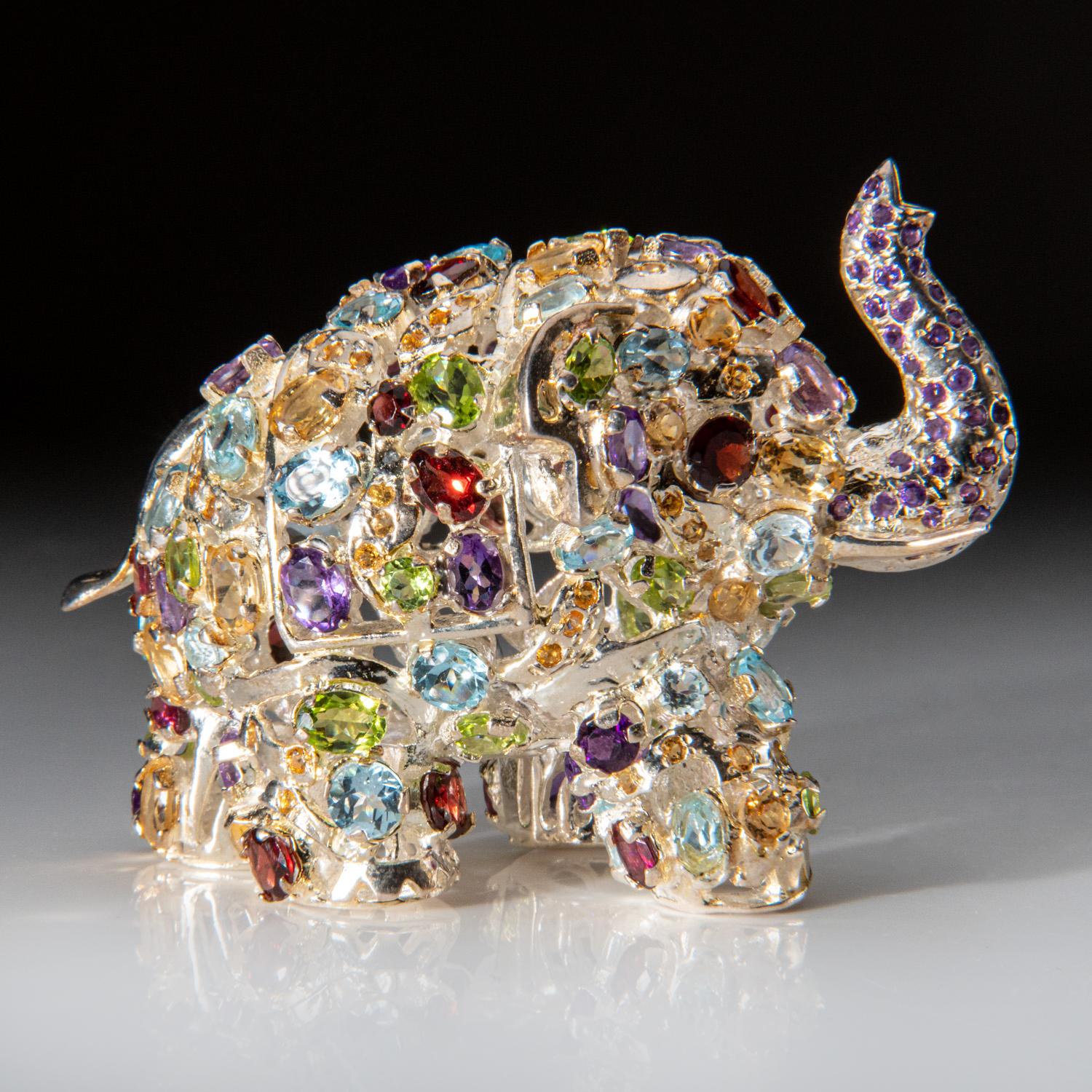 Indian Genuine Sterling Silver Elephant with gemstones (107.2 grams) For Sale