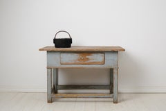 Genuine Swedish Folk Art Table in Baroque Style, Original Blue Paint with Patina