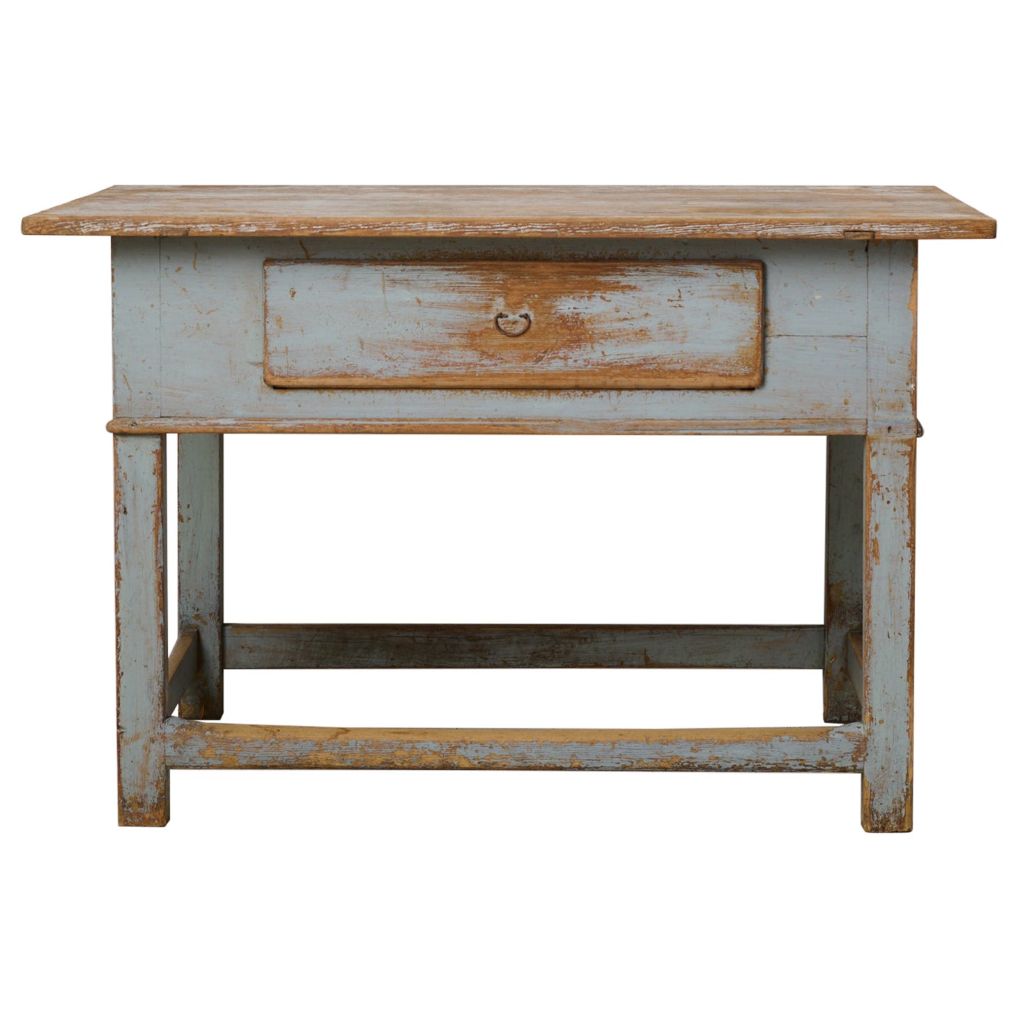 Genuine Swedish Folk Art Table in Baroque Style, Original Blue Paint with Patina
