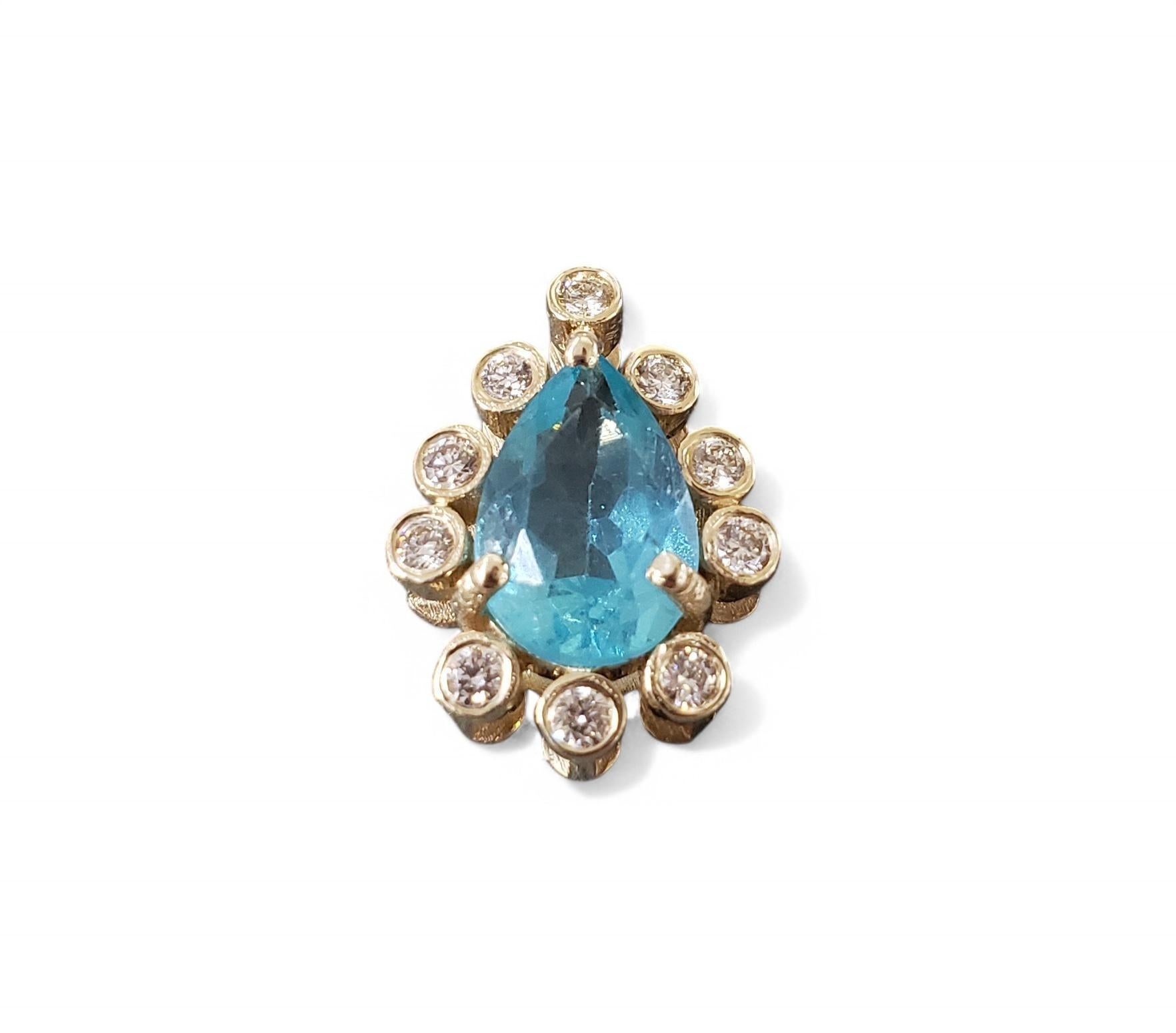 Genuine 1.35 Carat Natural Blue Paraiba Apatite Halo Diamond Pendant Necklace In New Condition For Sale In GOES, NL