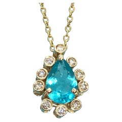 Sparkling Paraiba Apatite Halo Diamond Pendant Necklace