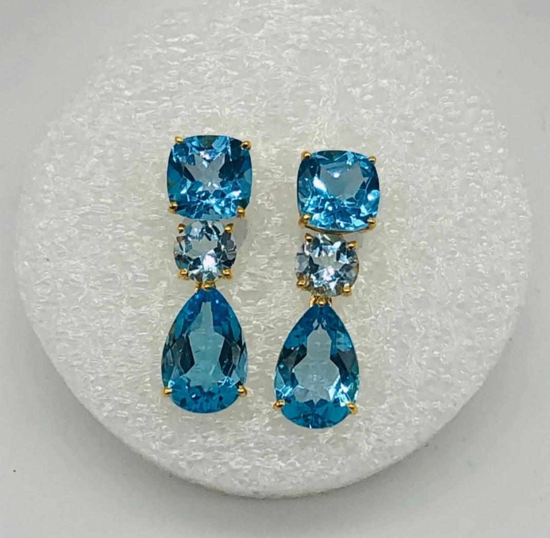 Women's or Men's Genuine Swiss Blue Topaz Earrings in 14K Gold, 14K Gold