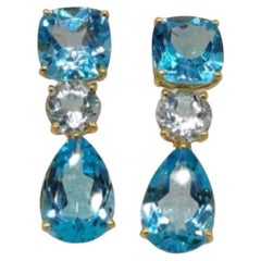 Genuine Swiss Blue Topaz Earrings in 14K Gold, 14K Gold