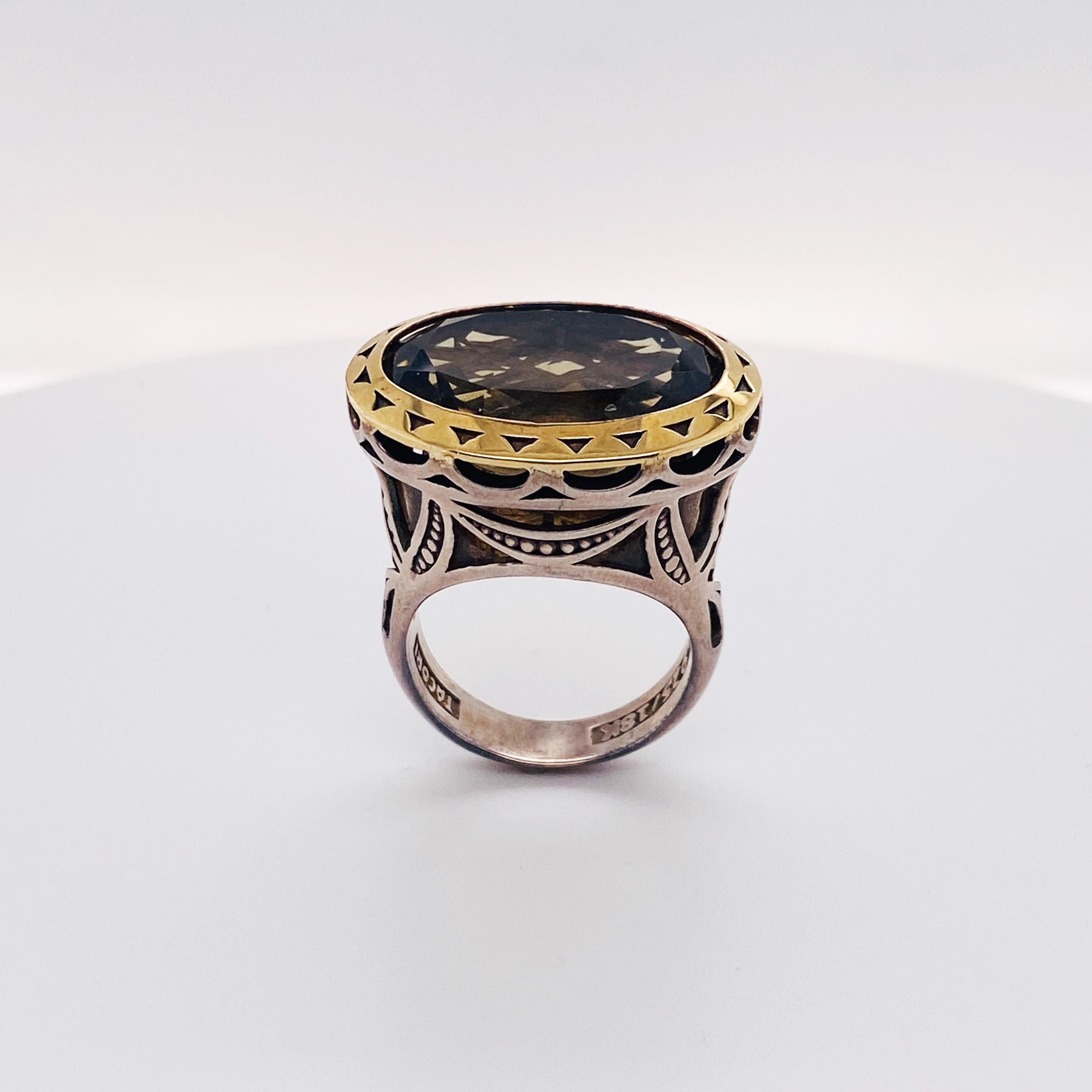 Genuer Tacori Ring 15,5 Karat Olivenquarz Ring, Tacori 18k & Sterling, unbehandelt (Kunsthandwerker*in) im Angebot