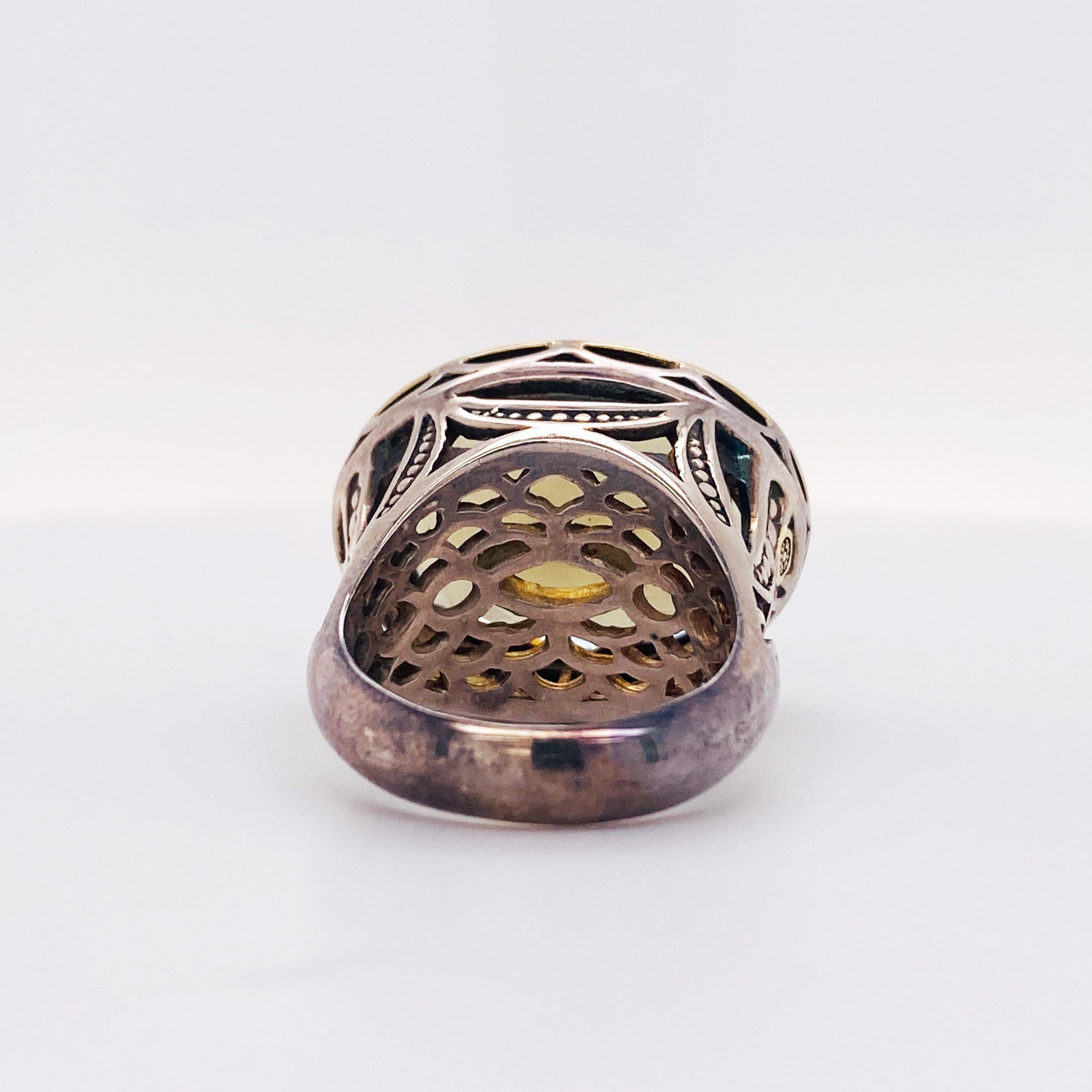 Artisan Genuine Tacori Ring 15.5 Carat Olive Quartz Ring, Tacori 18k & Sterling Retired For Sale