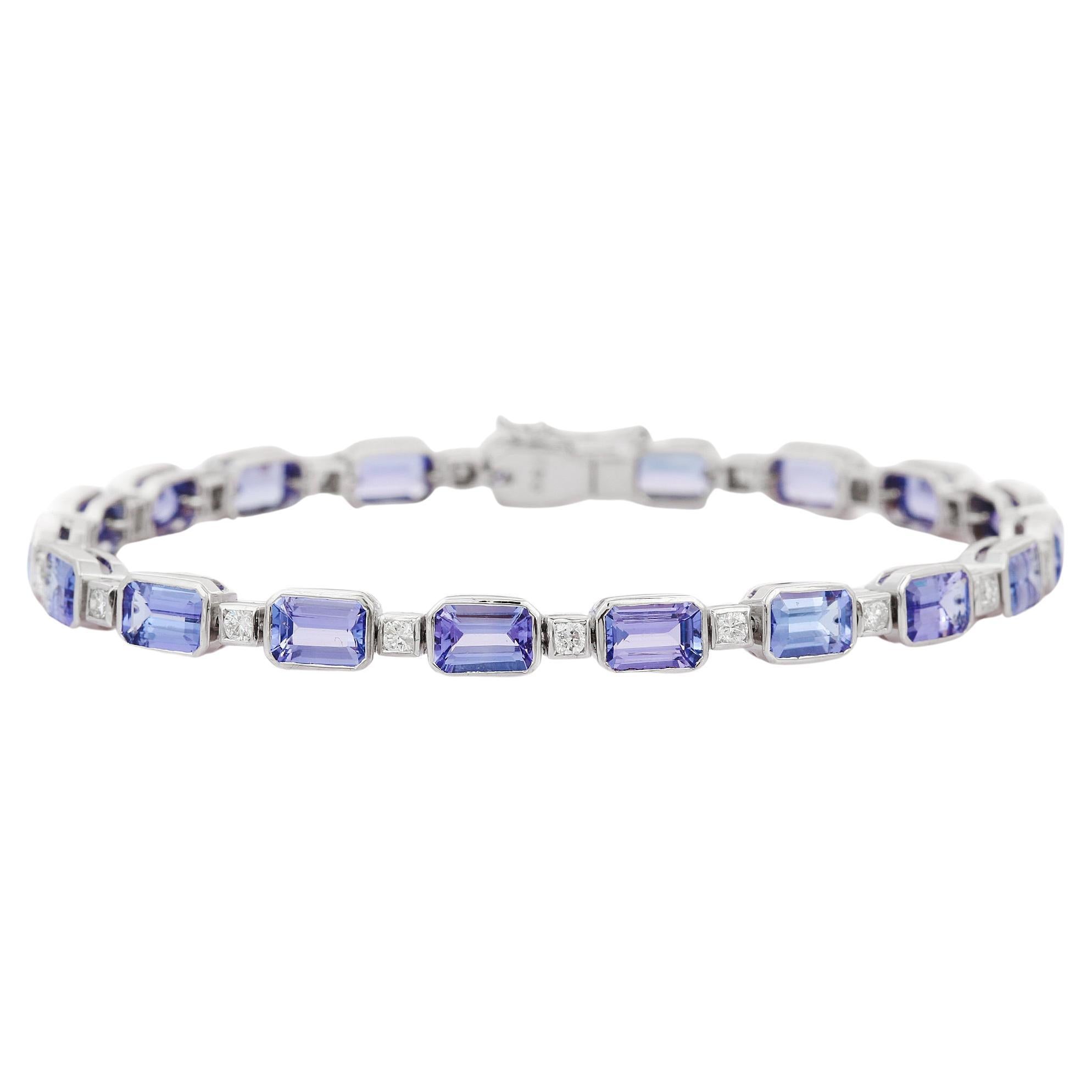 Bracciale tennis con tanzanite e diamanti autentici in oro bianco 18 carati