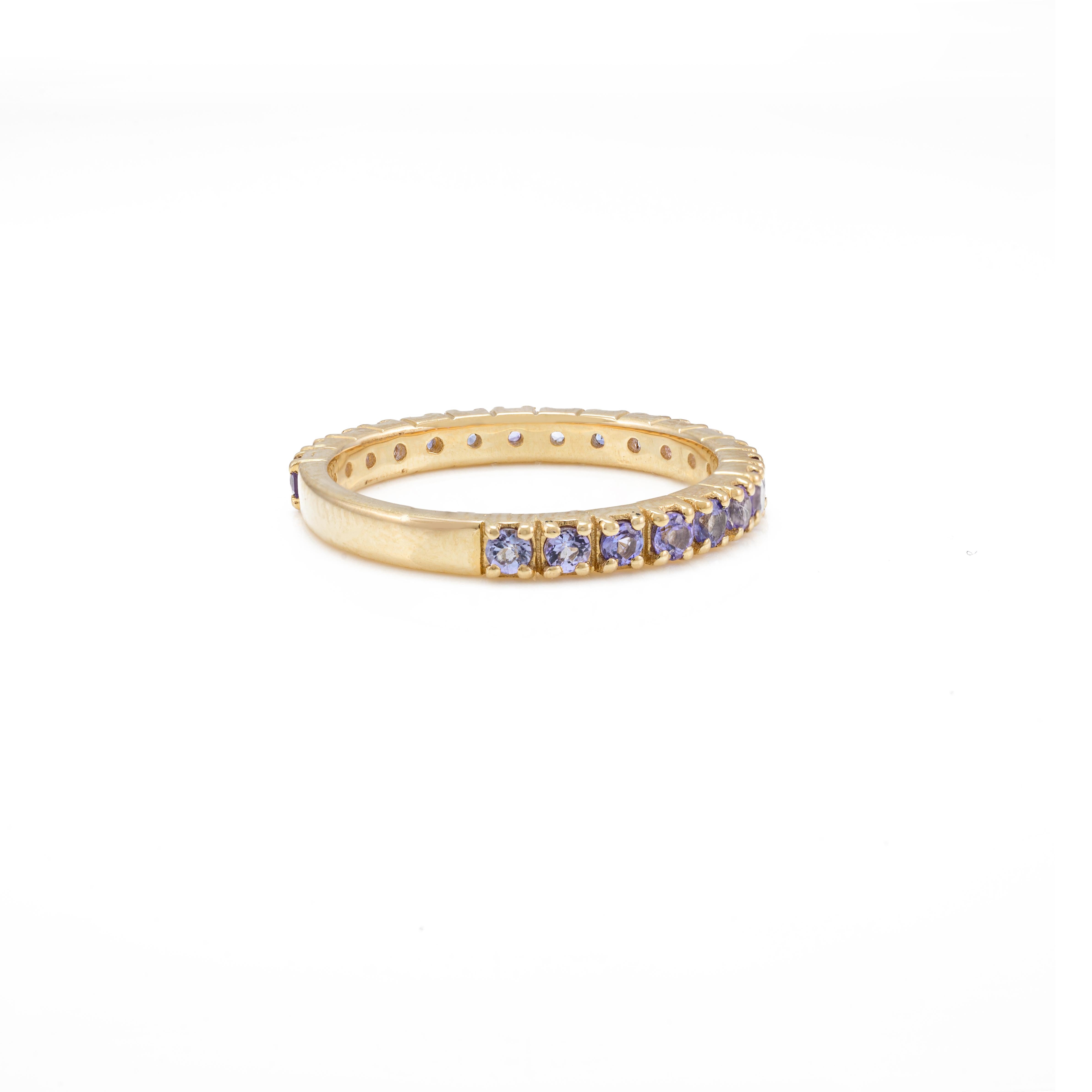 For Sale:  Genuine Round Cut Tanzanite Full Eternity Band Ring 14k Solid Yellow Gold 3