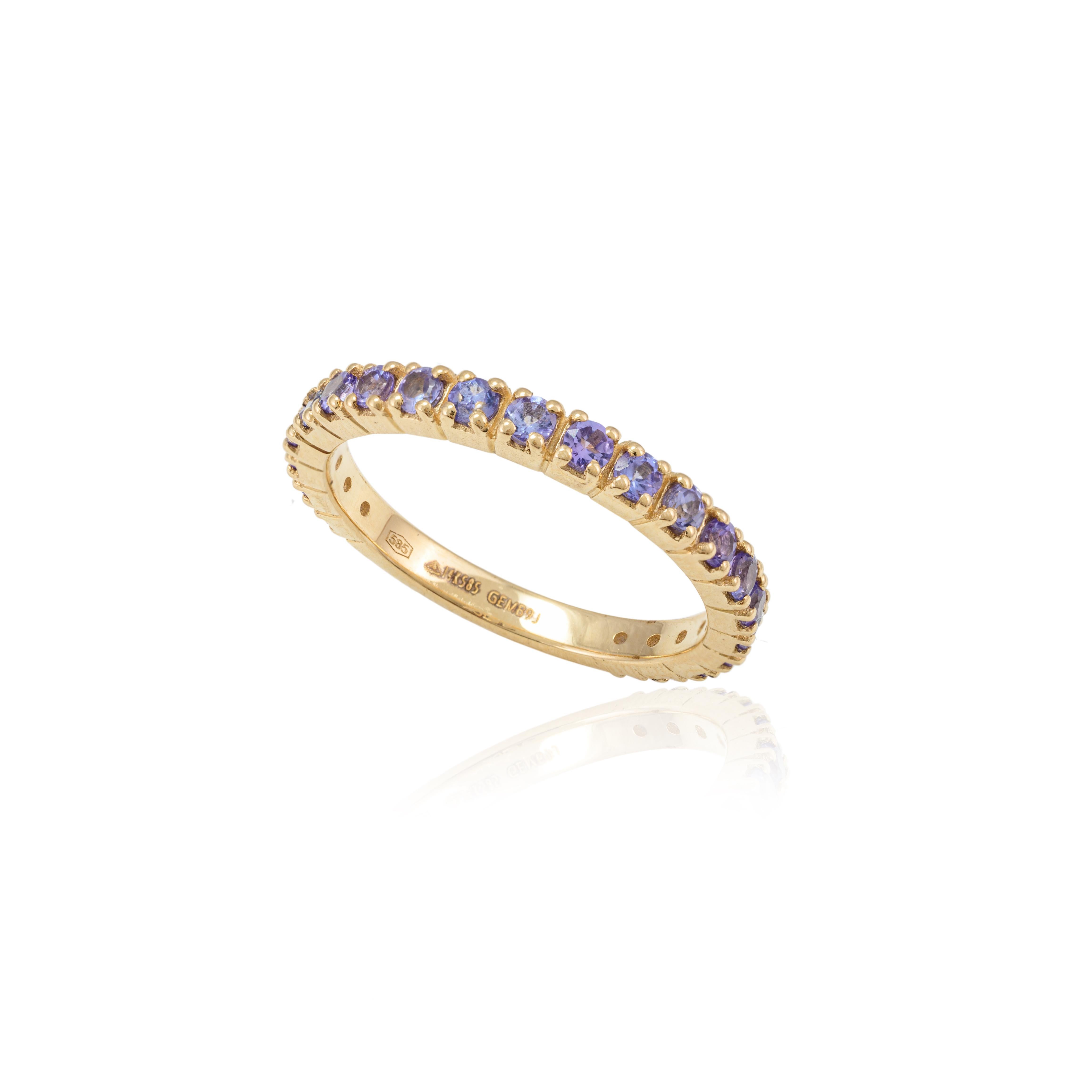 For Sale:  Genuine Round Cut Tanzanite Full Eternity Band Ring 14k Solid Yellow Gold 5