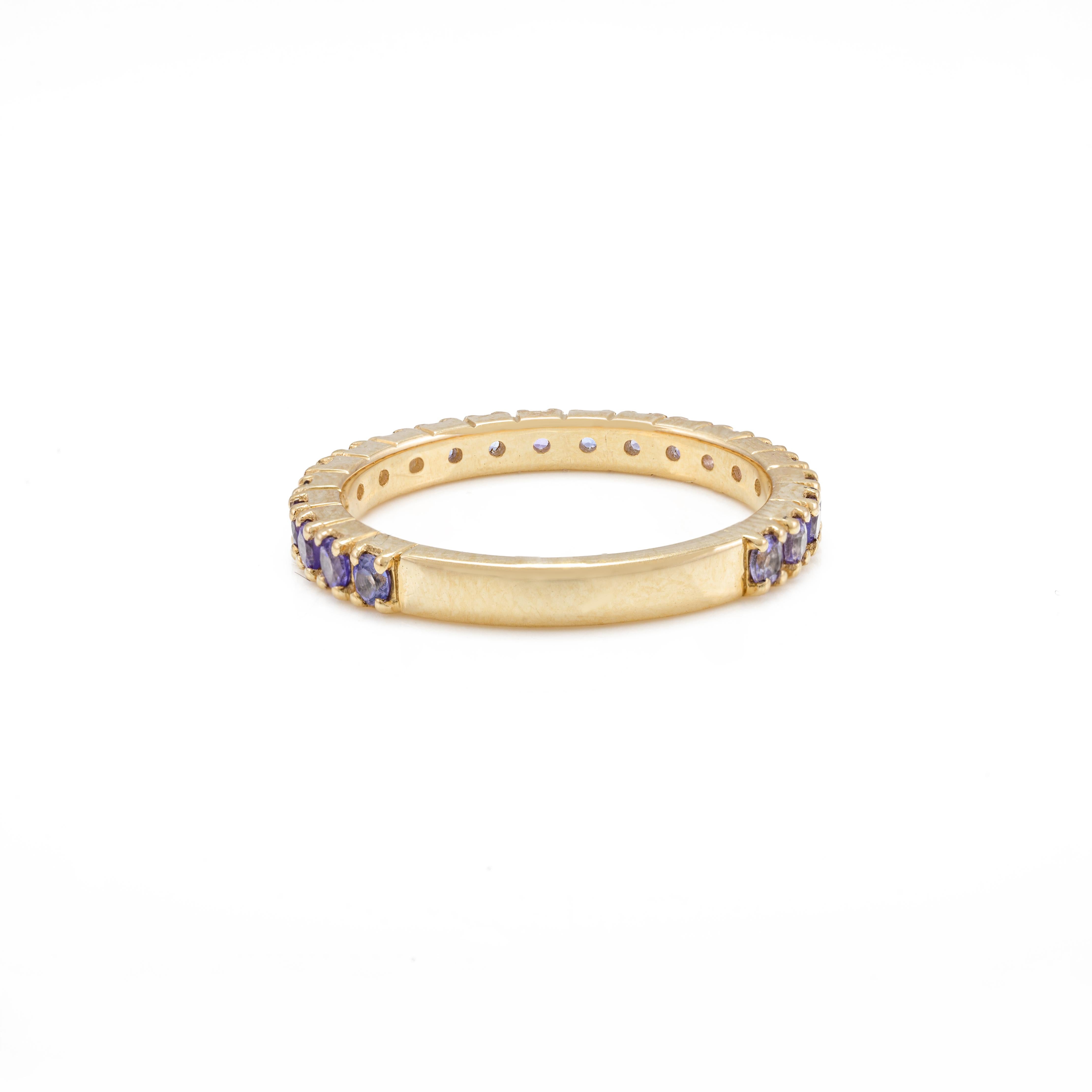 For Sale:  Genuine Round Cut Tanzanite Full Eternity Band Ring 14k Solid Yellow Gold 7