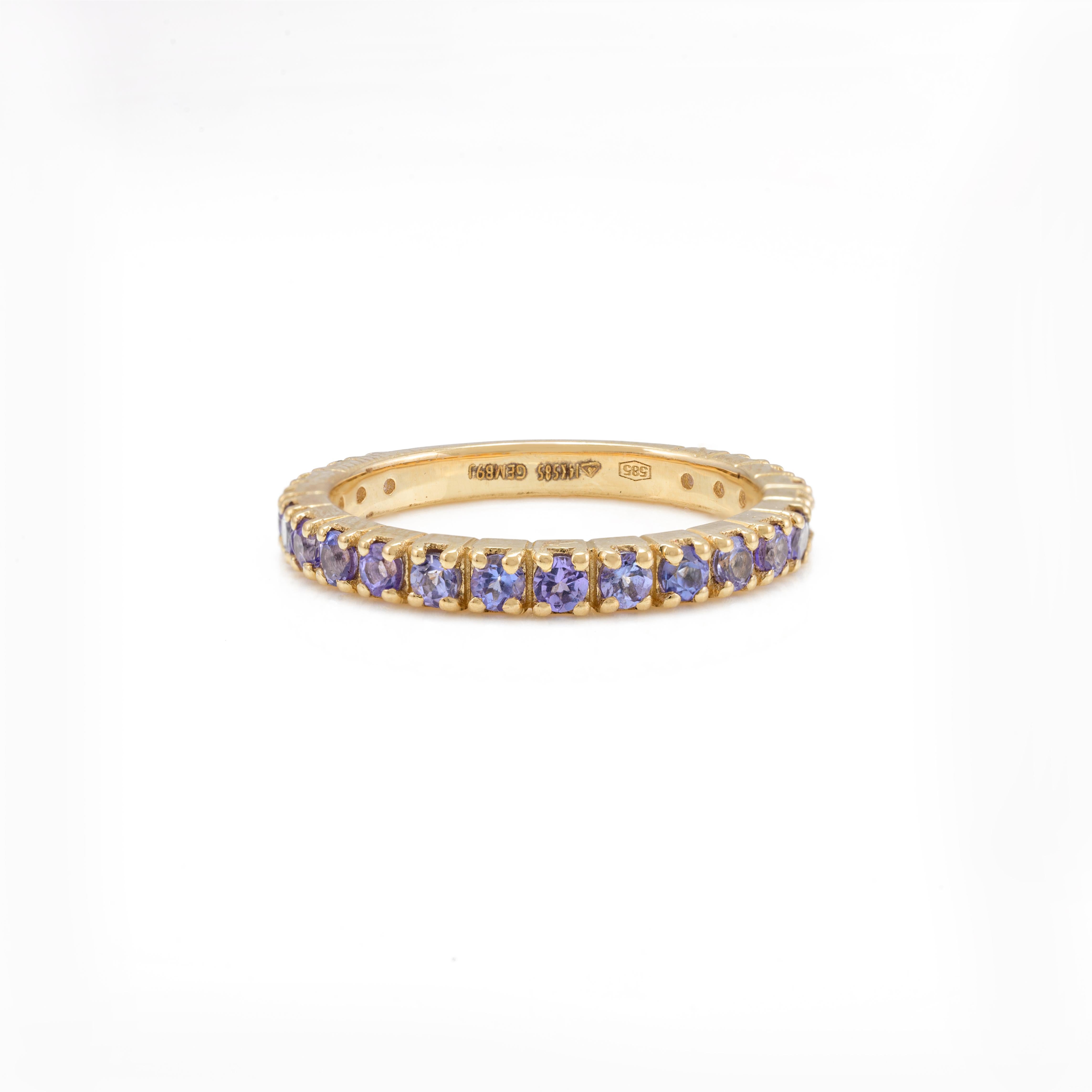 For Sale:  Genuine Round Cut Tanzanite Full Eternity Band Ring 14k Solid Yellow Gold 9