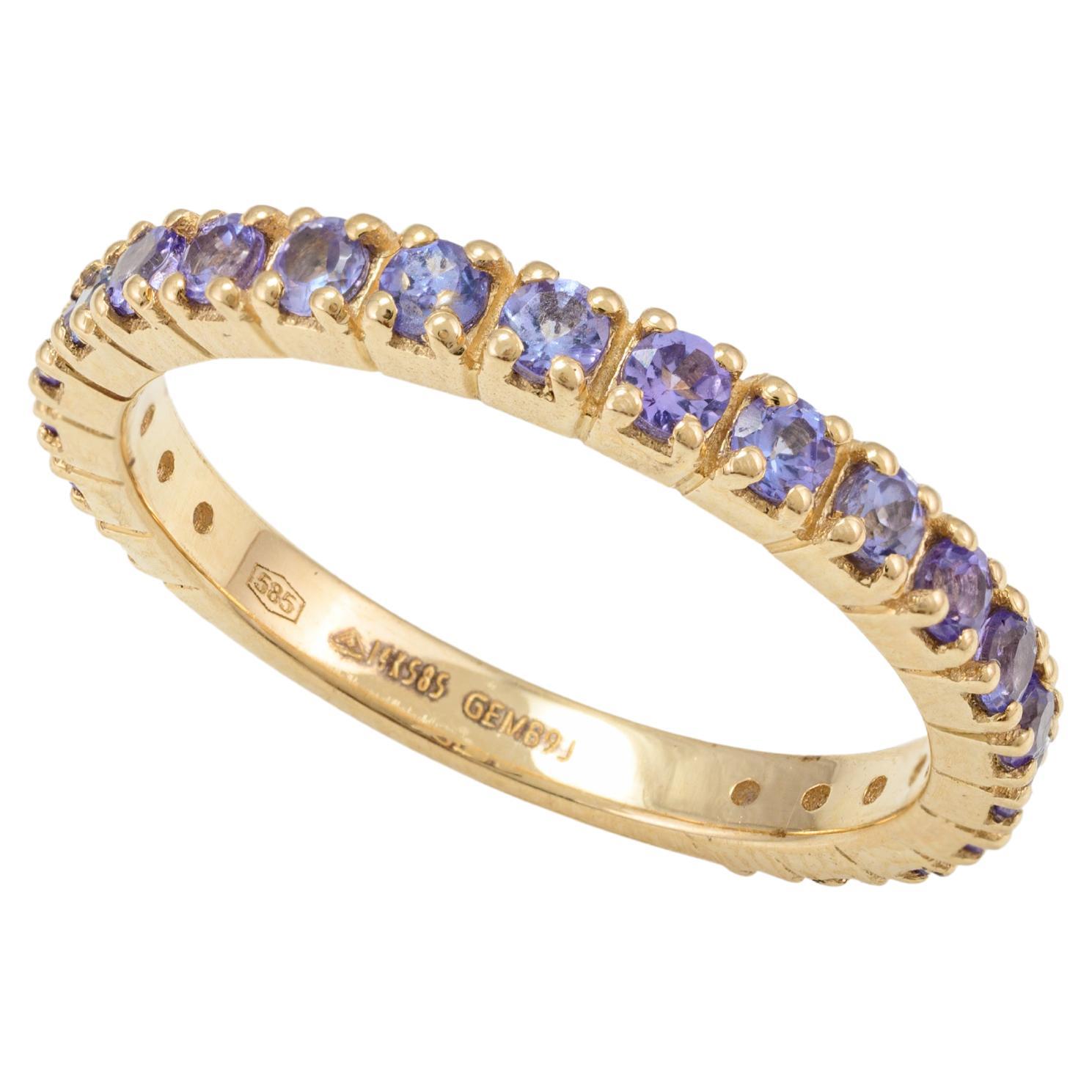 For Sale:  Genuine Round Cut Tanzanite Full Eternity Band Ring 14k Solid Yellow Gold