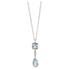 Genuine Tiffany and Co Aquamarine Necklace. 18k WG Tiffany Aqua Diamond Pendant