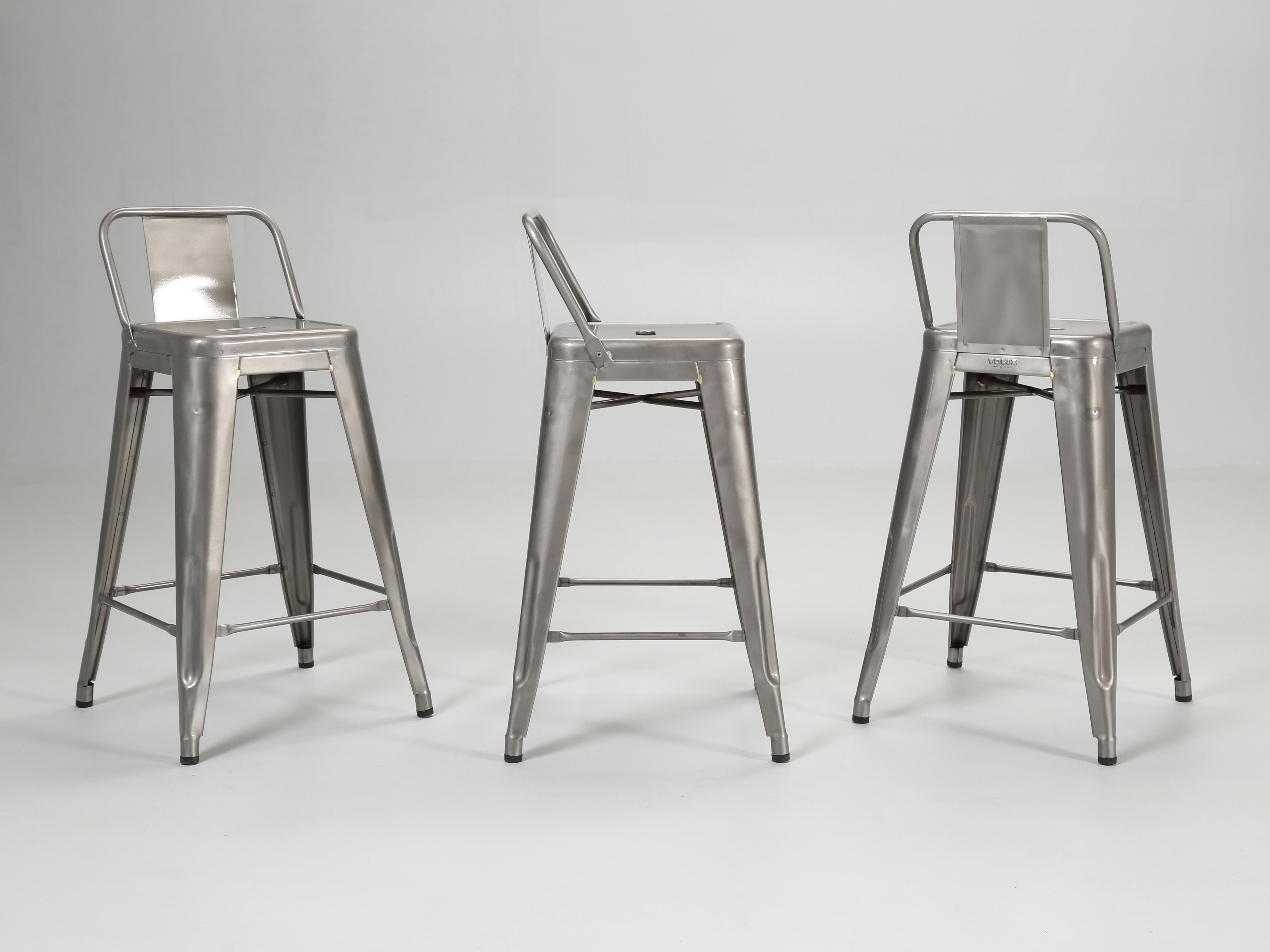 Industrial Genuine Tolix French Counter Stools in Clear-Coated Steel Several Sets Available