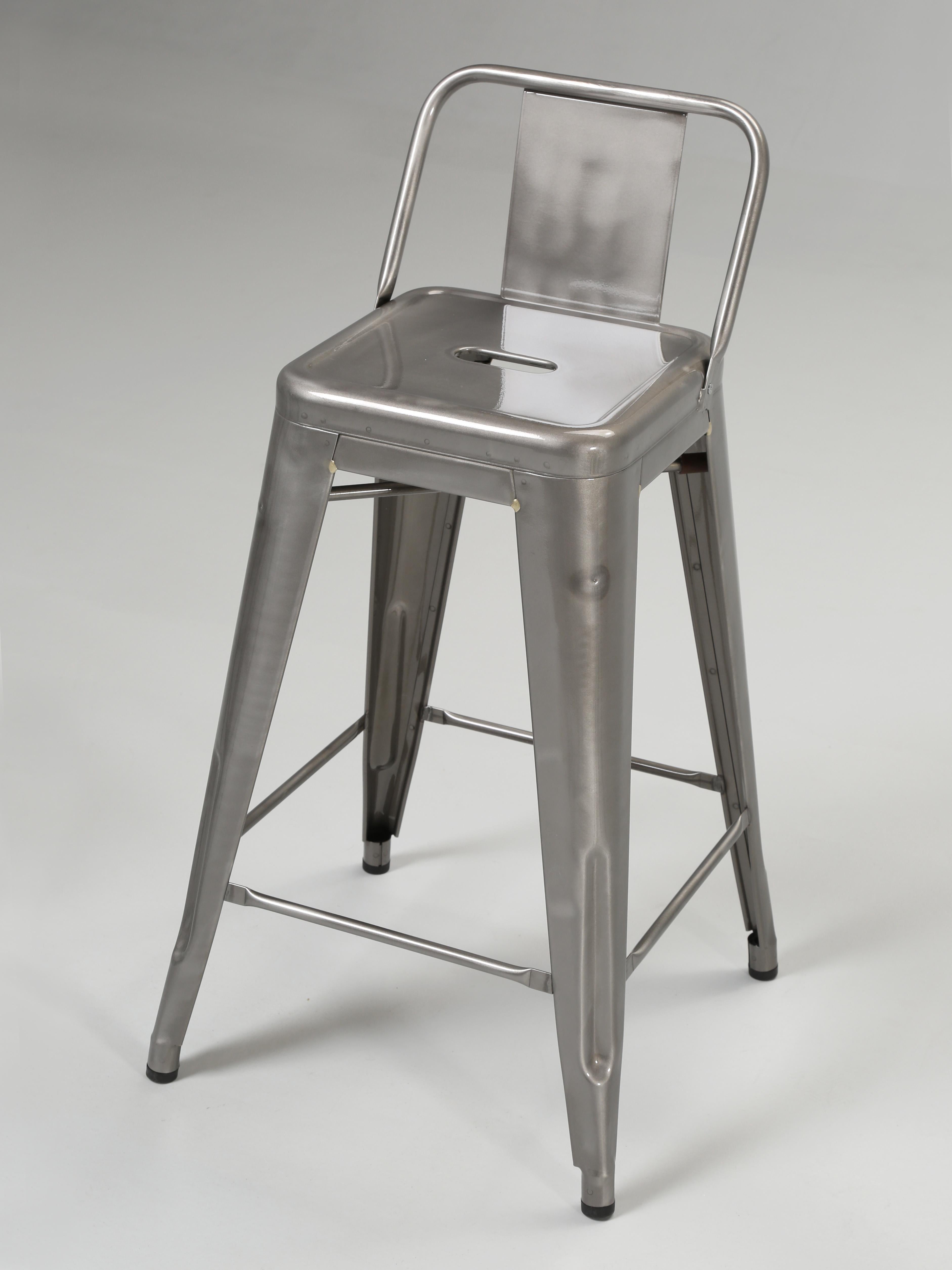 Hand-Crafted Genuine Tolix French Counter Stools in Clear-Coated Steel Several Sets Available