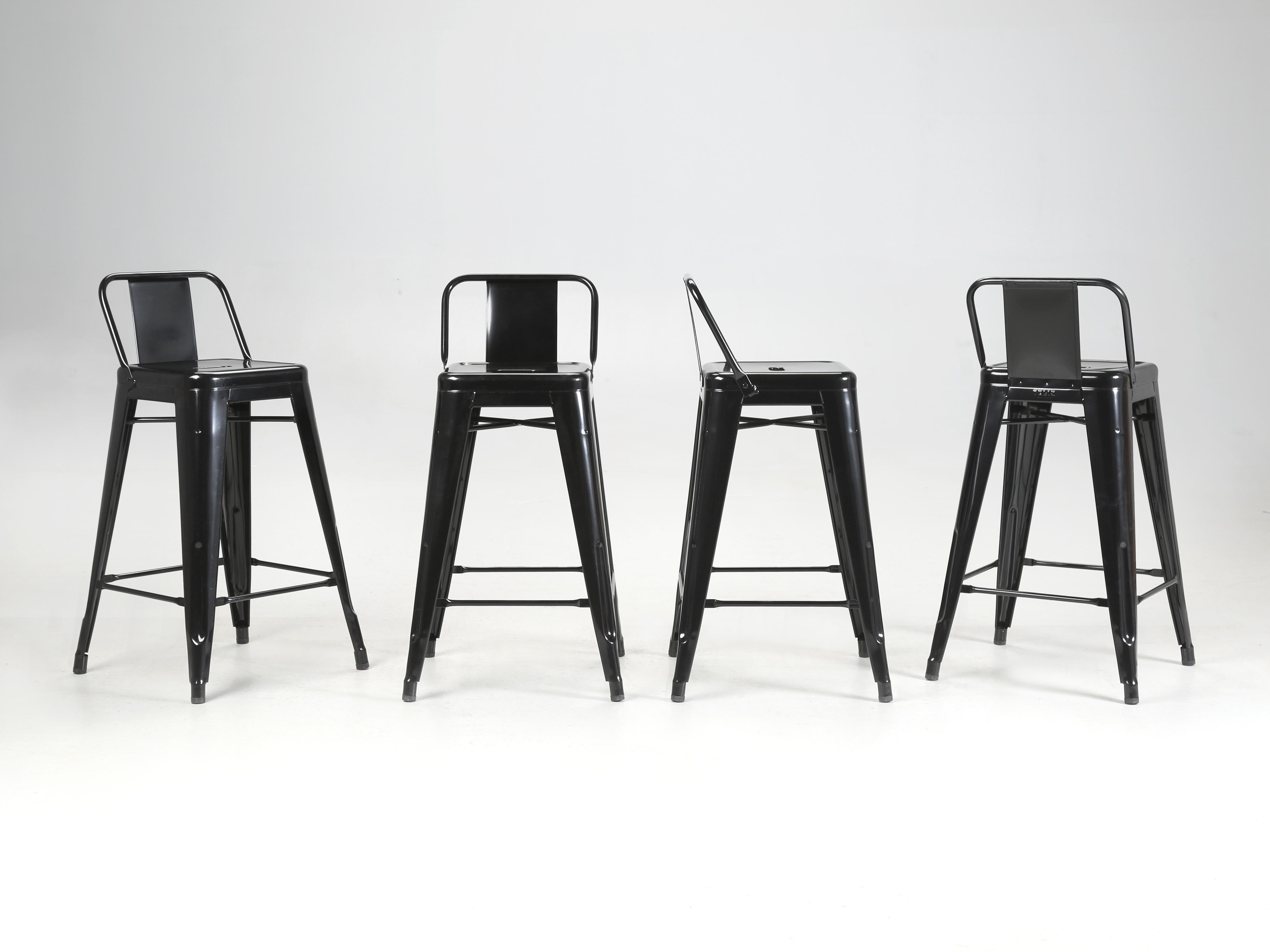 Industrial Genuine French Tolix Glossy Black Steel Counter Stools Set of (4) More Available