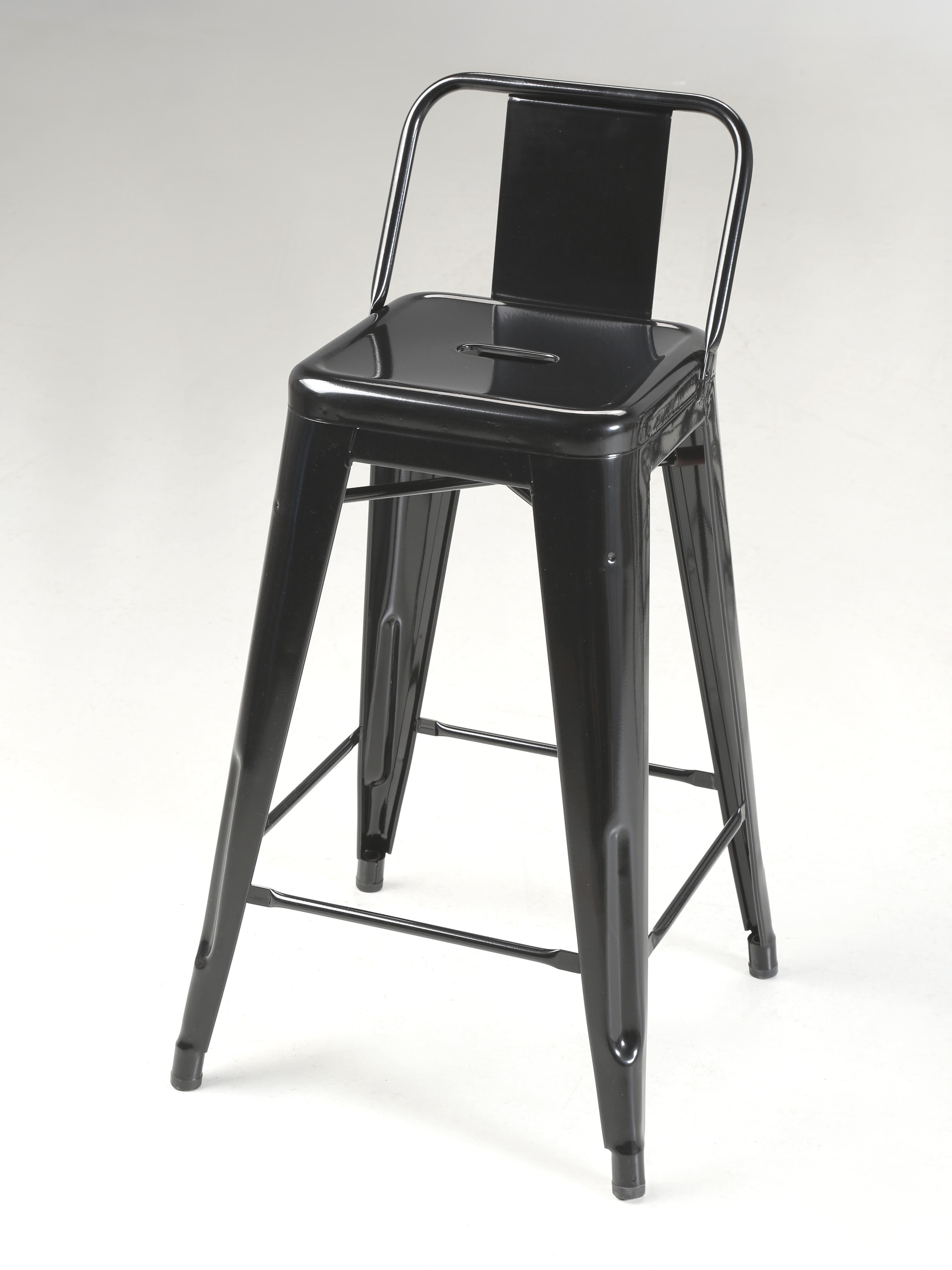 Powder-Coated Genuine French Tolix Glossy Black Steel Counter Stools Set of (4) More Available