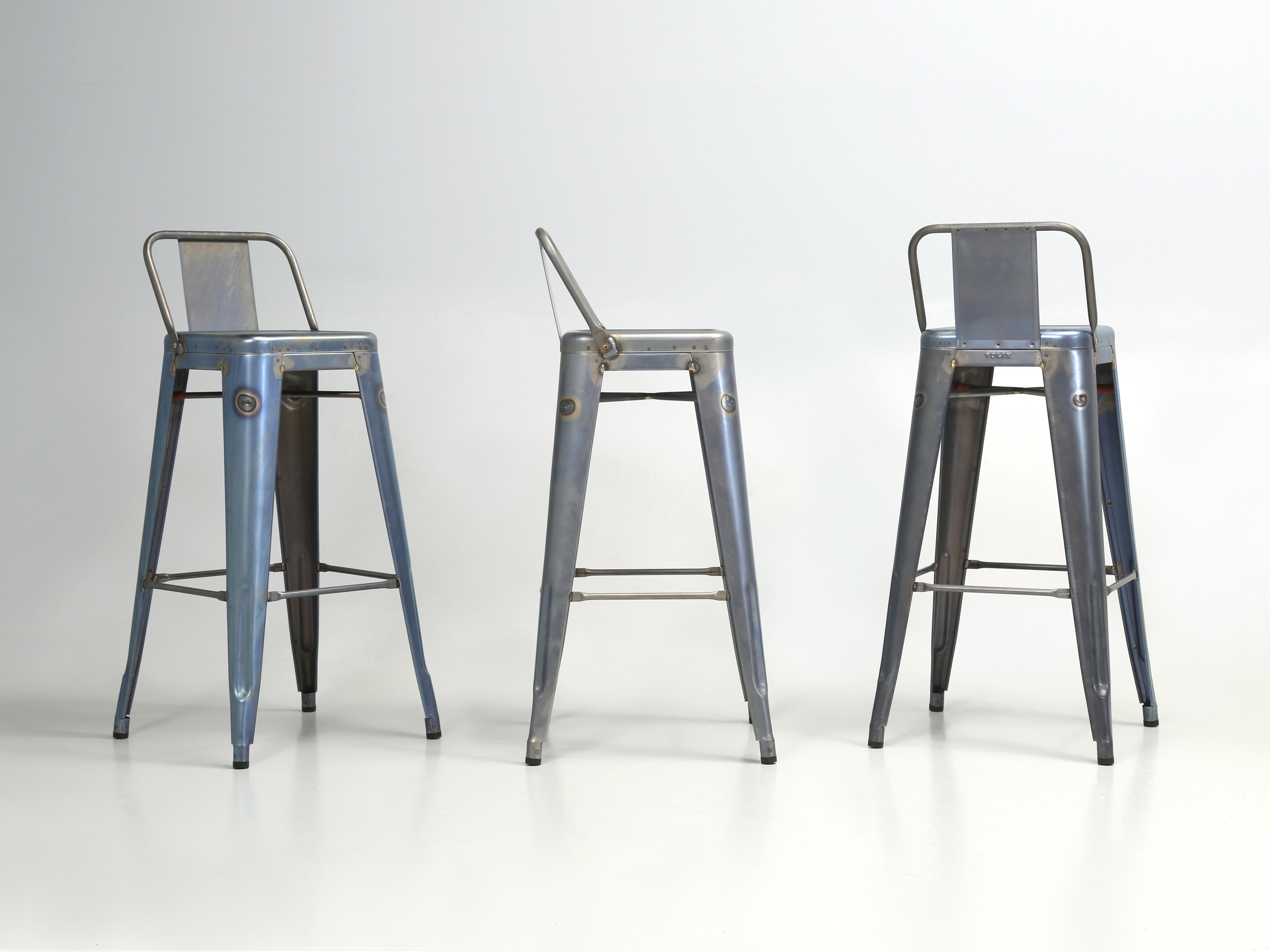 Industrial Genuine Tolix Steel Bar Height Stools in a Blue Wash (46) Currently Available