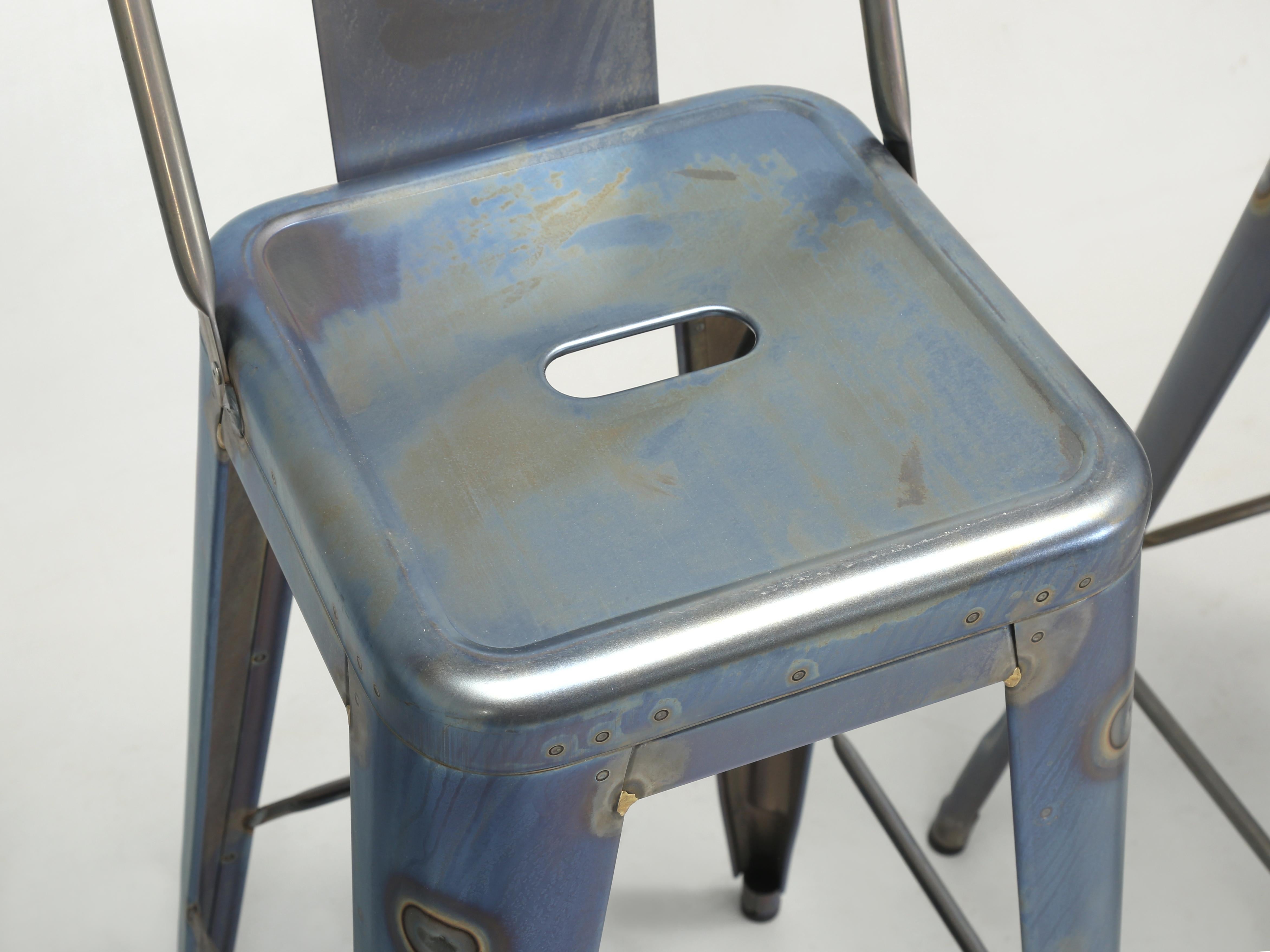 Genuine Tolix Steel Bar Height Stools in a Blue Wash (46) Currently Available 1