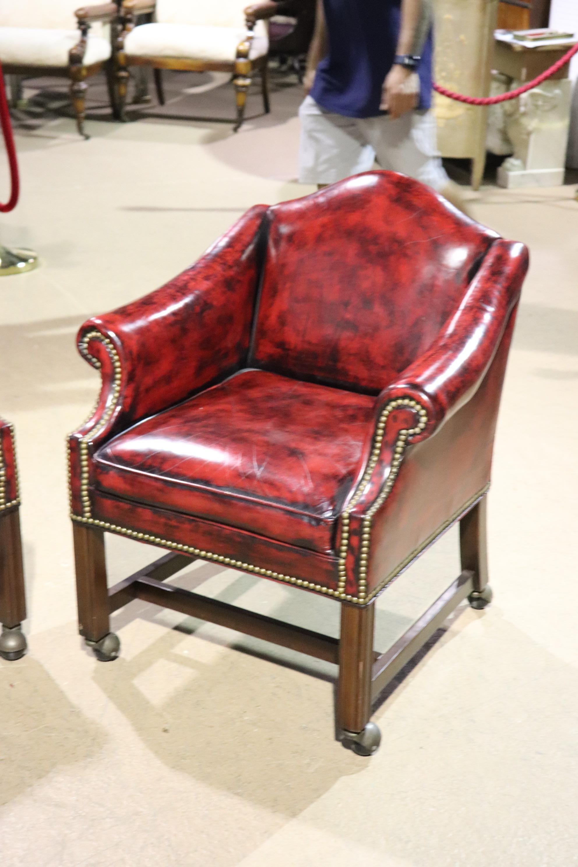 American Genuine Top Grain Oxblood Leather Chippendale Office Lounge Client Chairs
