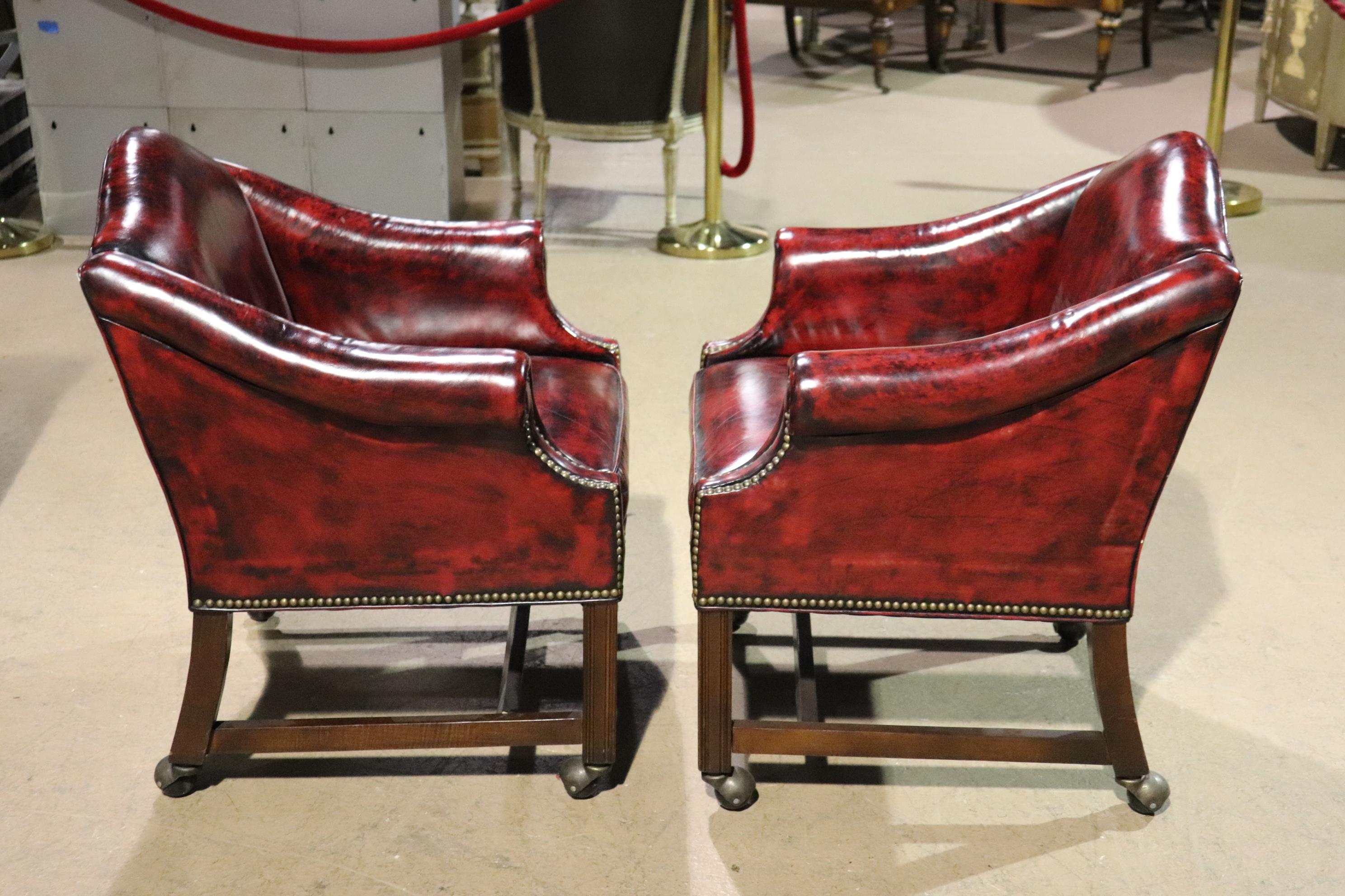 Genuine Top Grain Oxblood Leather Chippendale Office Lounge Client Chairs In Good Condition In Swedesboro, NJ