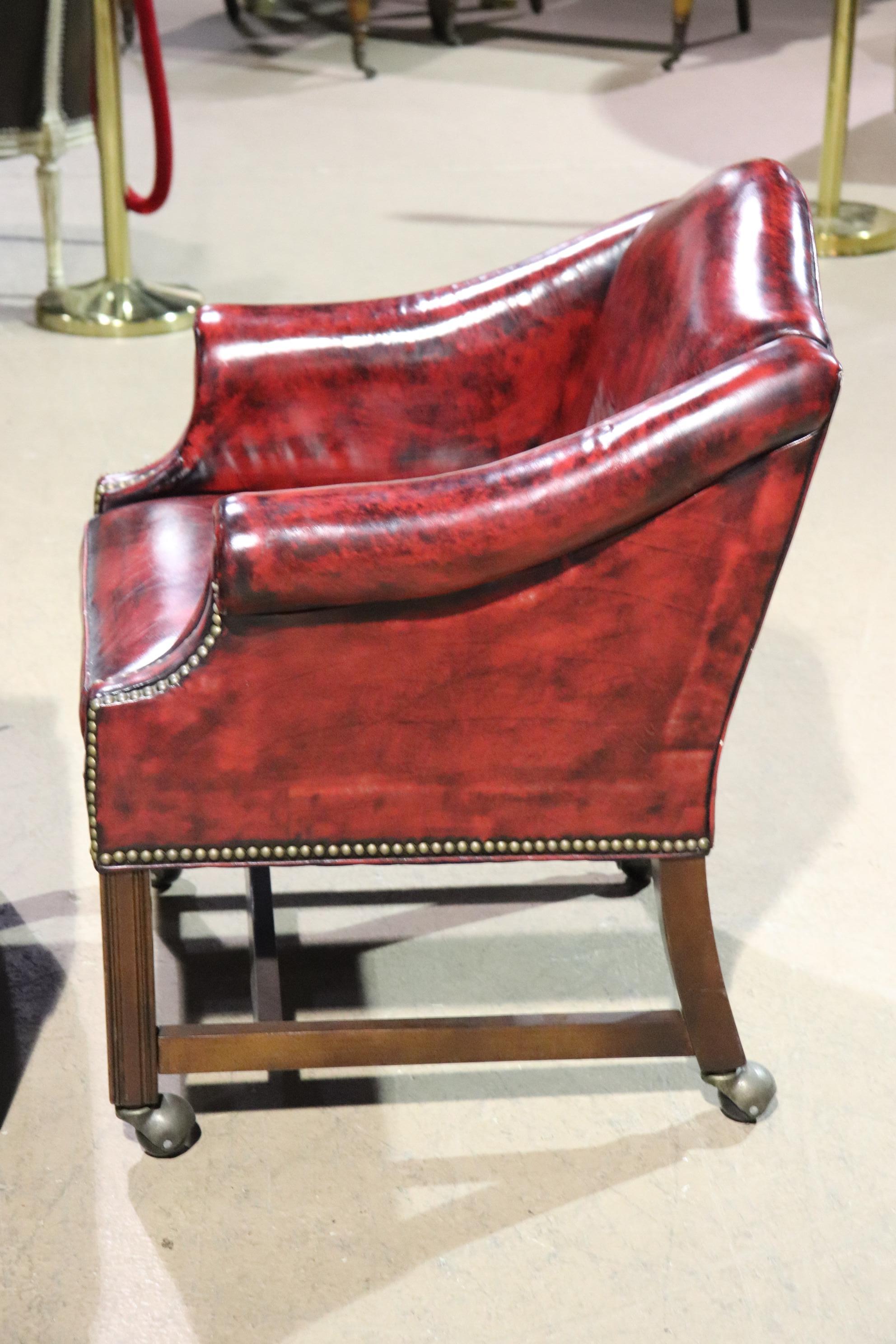 Late 20th Century Genuine Top Grain Oxblood Leather Chippendale Office Lounge Client Chairs