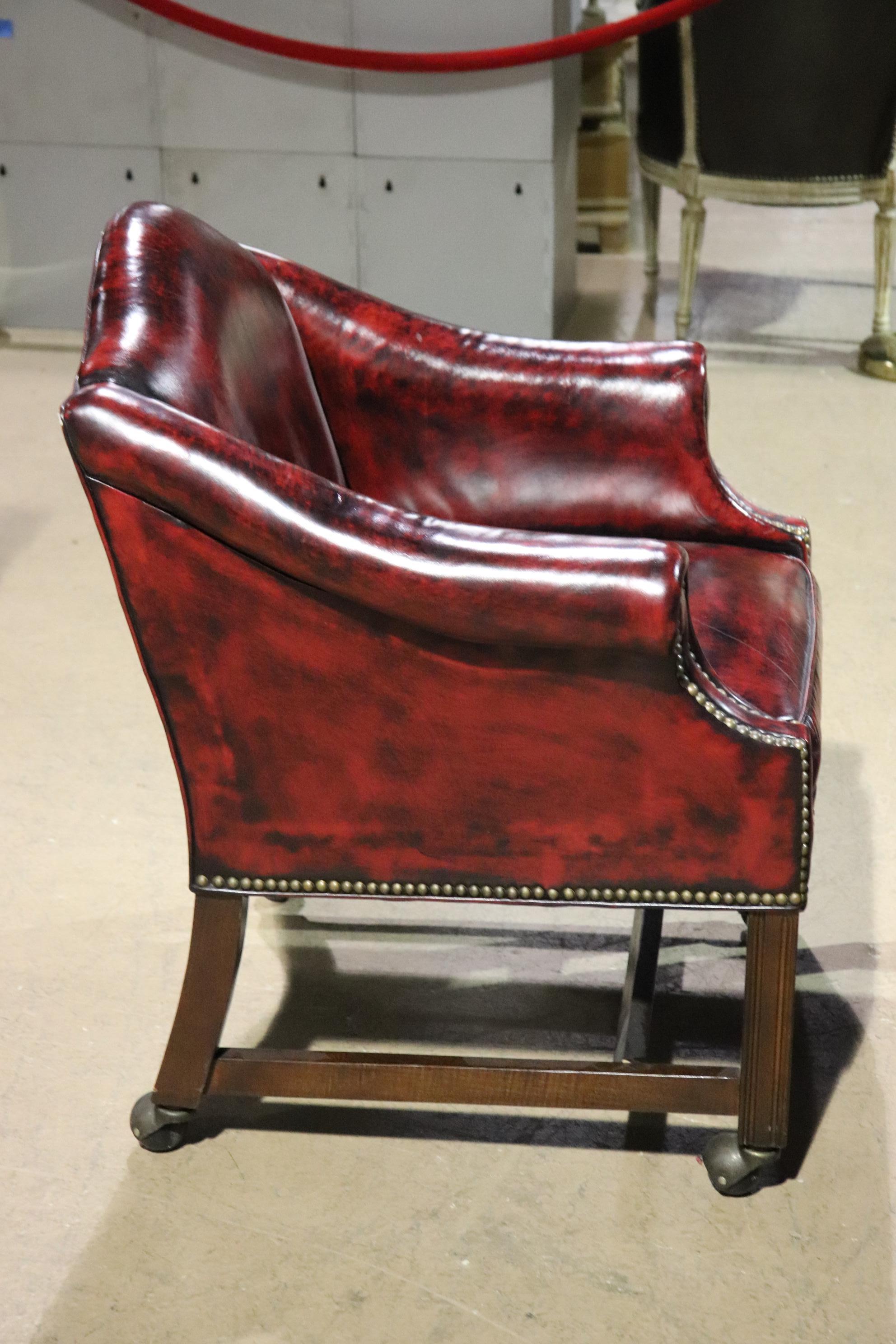 Mahogany Genuine Top Grain Oxblood Leather Chippendale Office Lounge Client Chairs