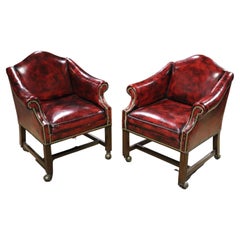 Genuine Top Grain Oxblood Leather Chippendale Office Lounge Client Chairs