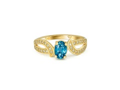 Verlobungsring mit echtem Topas aus 14 Karat Gold, Topas