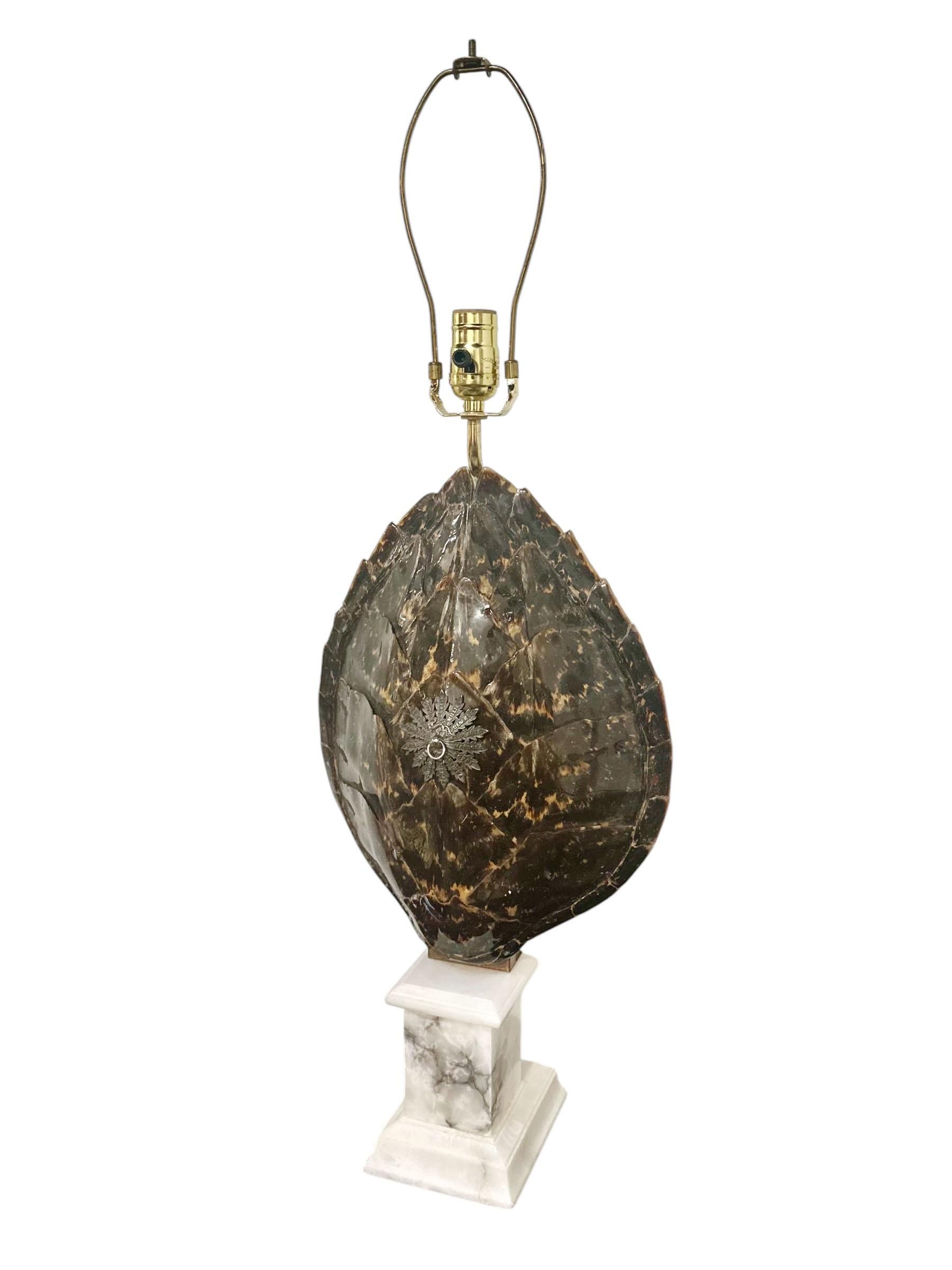 American Genuine Tortoiseshell Lamp With Marble Base For Sale