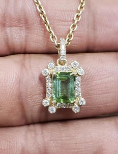 Genuine Tourmaline and Diamond 14K Yellow Gold Pendant