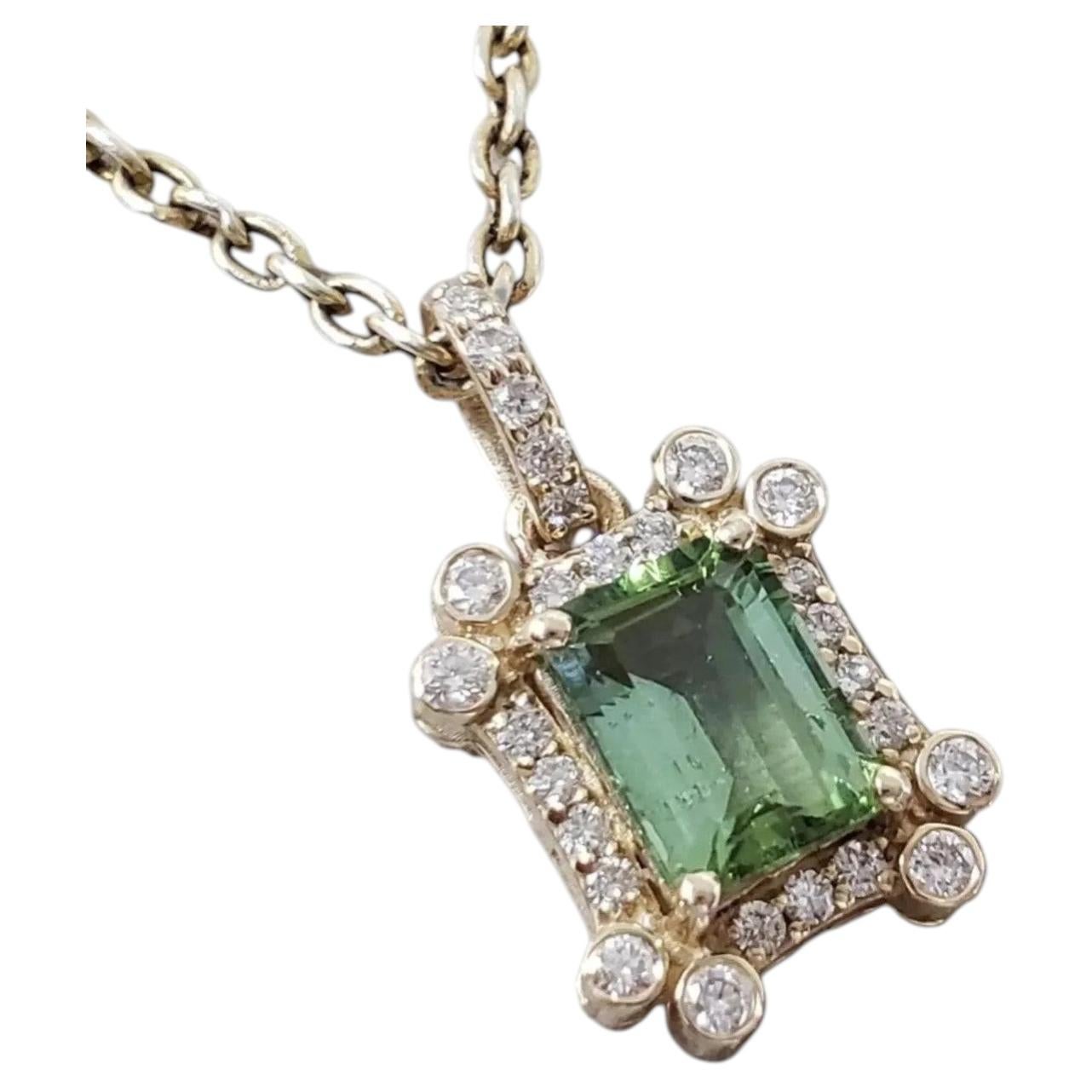 Genuine Tourmaline and Diamond 14K Yellow Gold Pendant