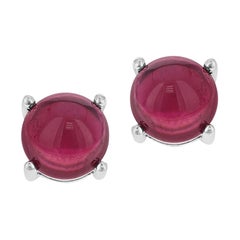 Genuine Tourmaline Round Cabochon Stud Earrings, Sterling Silver